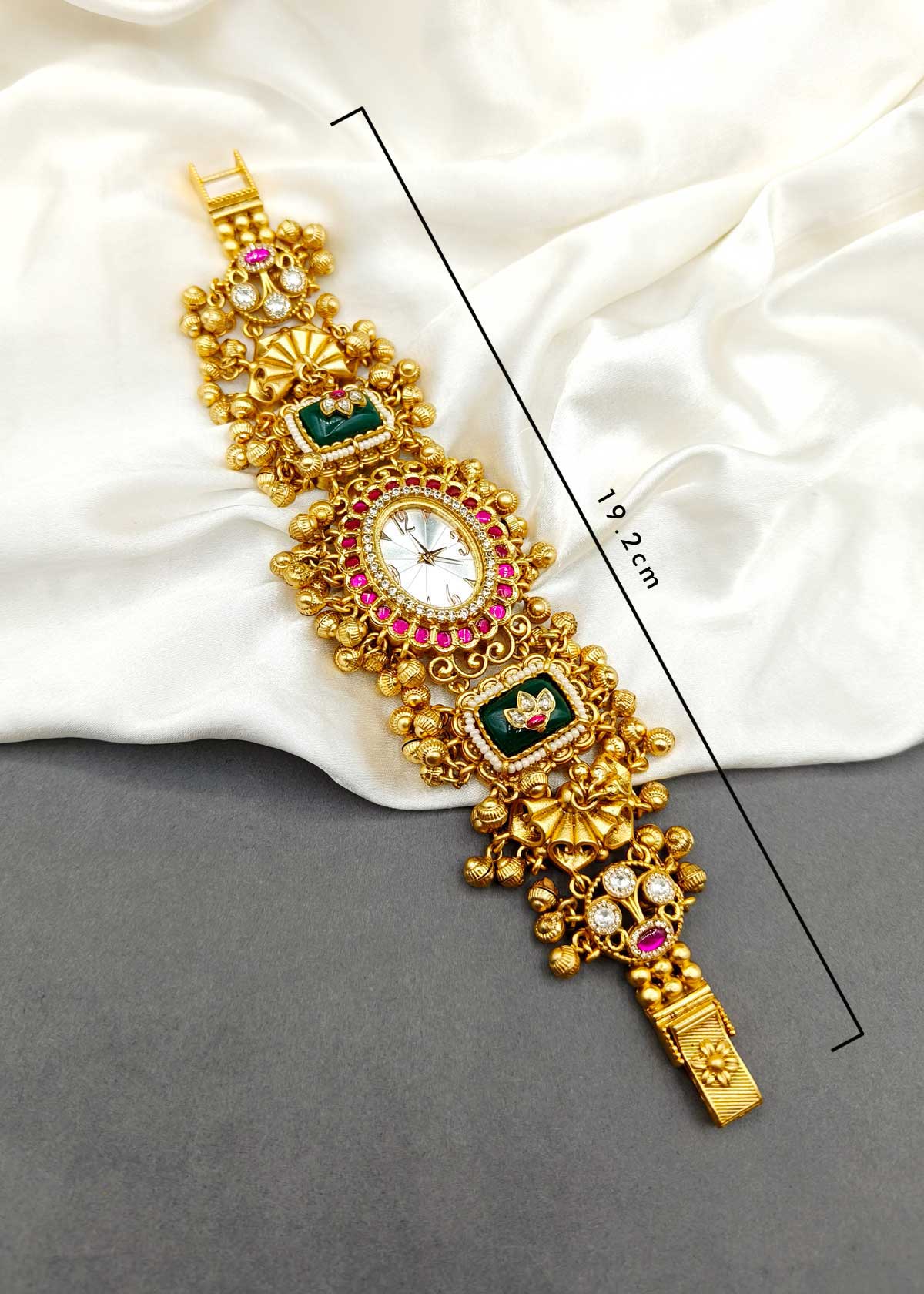 Antique Gold Plated Cubic Zircon Women Watch With Ghungroo