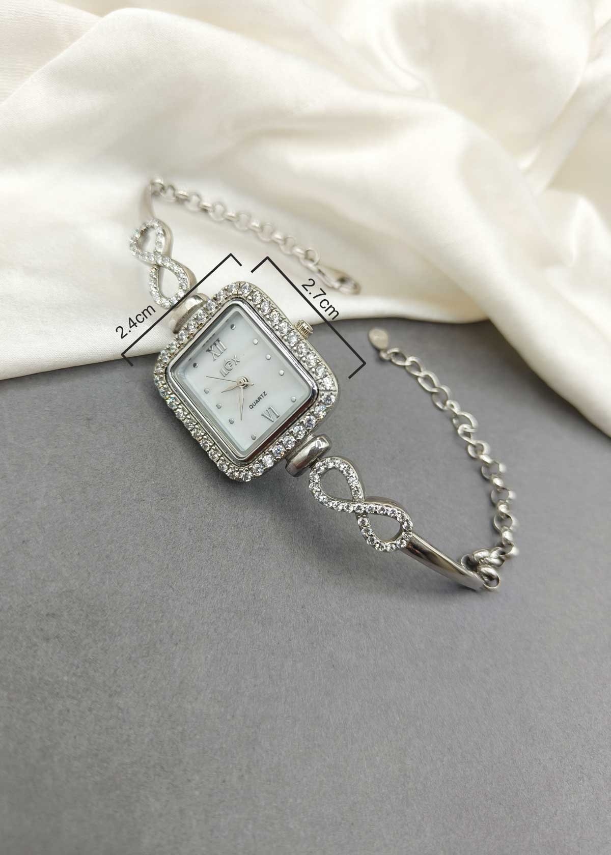 92.5 Sterling Silver Cubic Zircon Infinity Adjustable Women Watch
