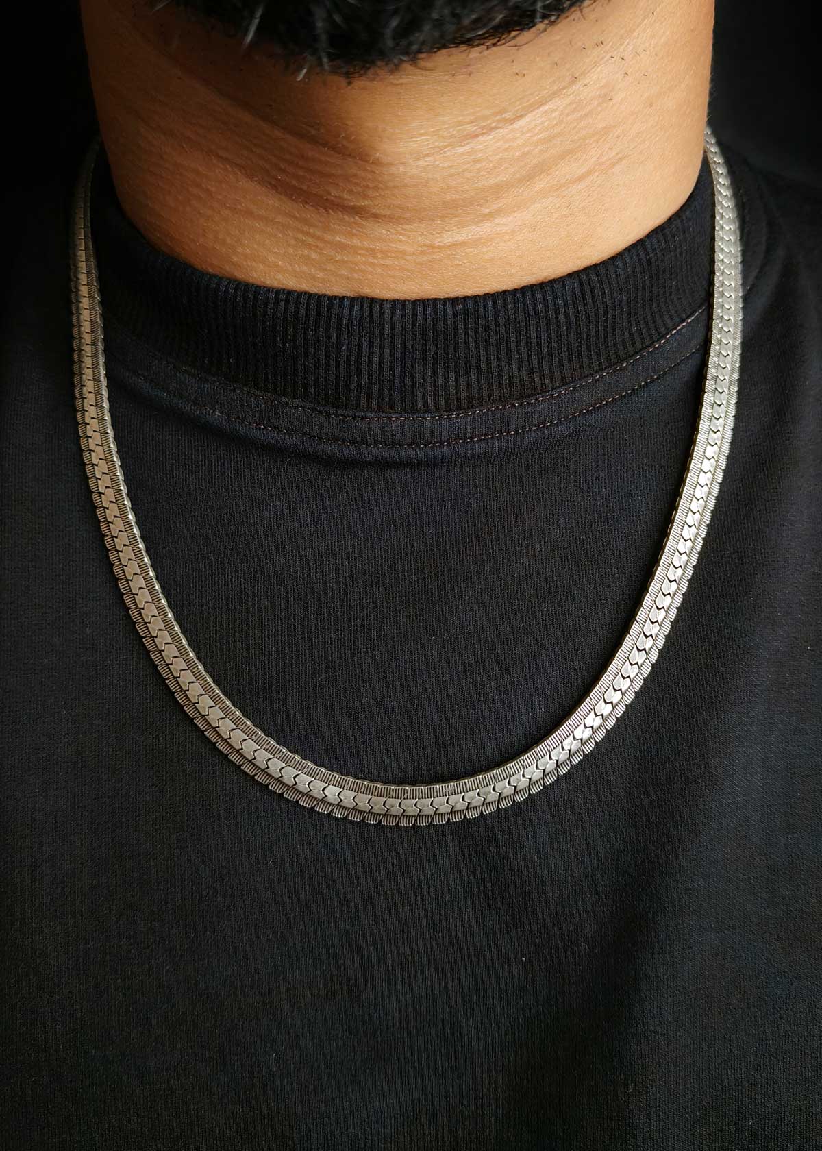 92.5 Sterling Silver Woven Flat Men's Oxidised Chain