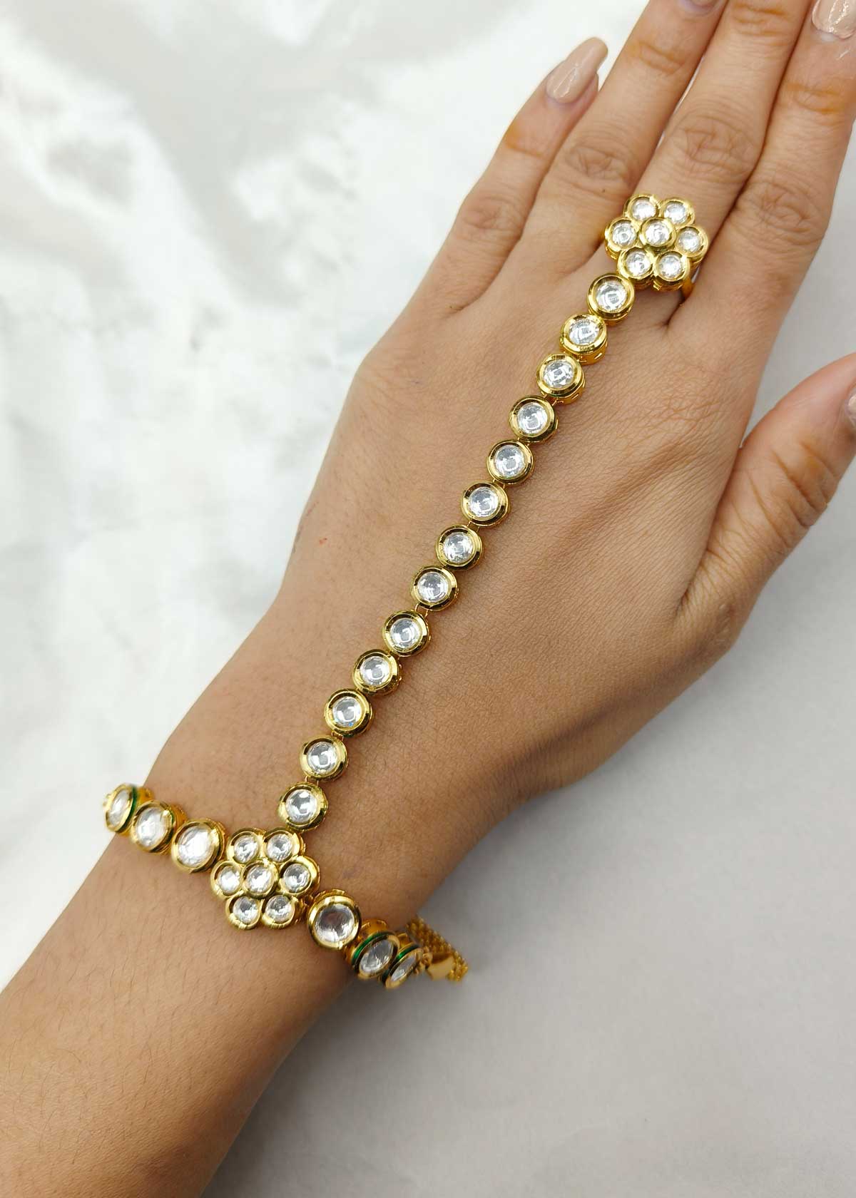 Traditional Gold Plated Kundan Adjustable Hath Pan (Single)