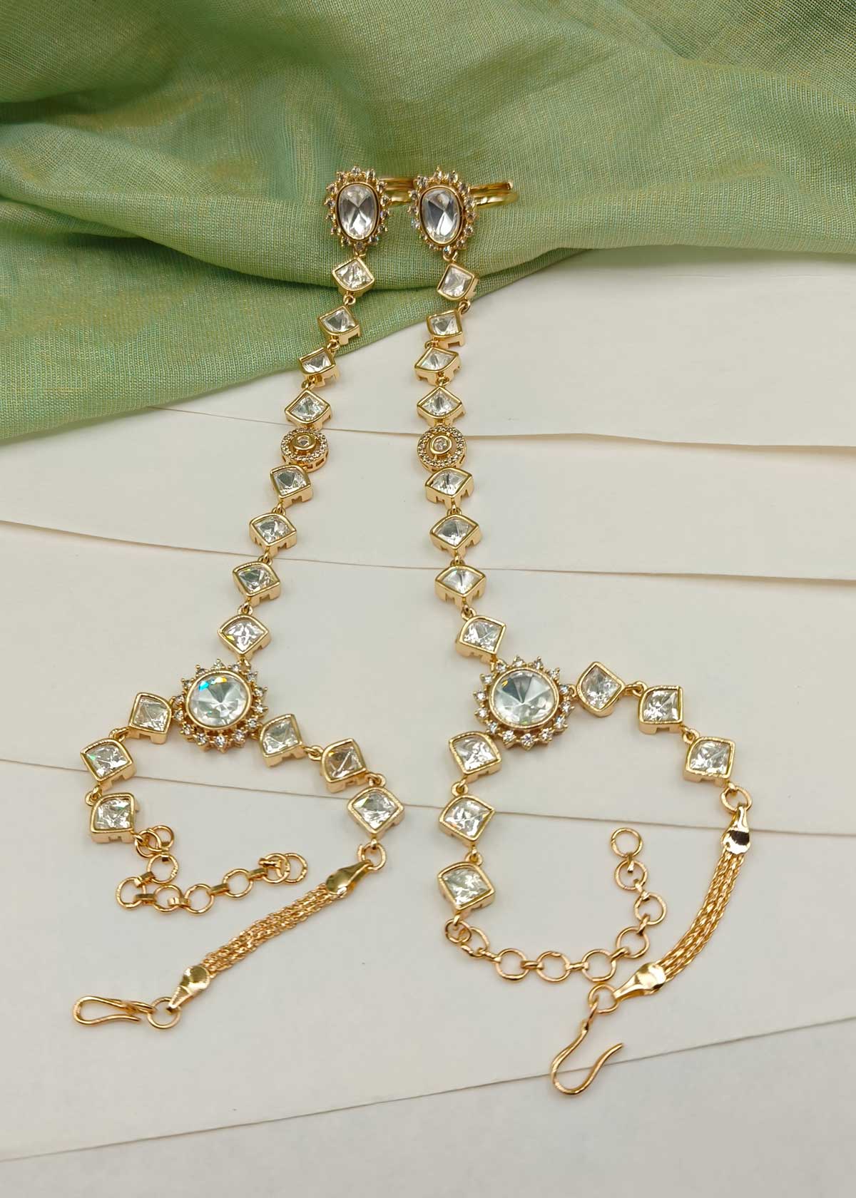 Traditional Cubic Zircon Kundan Adjustable Hath Pan