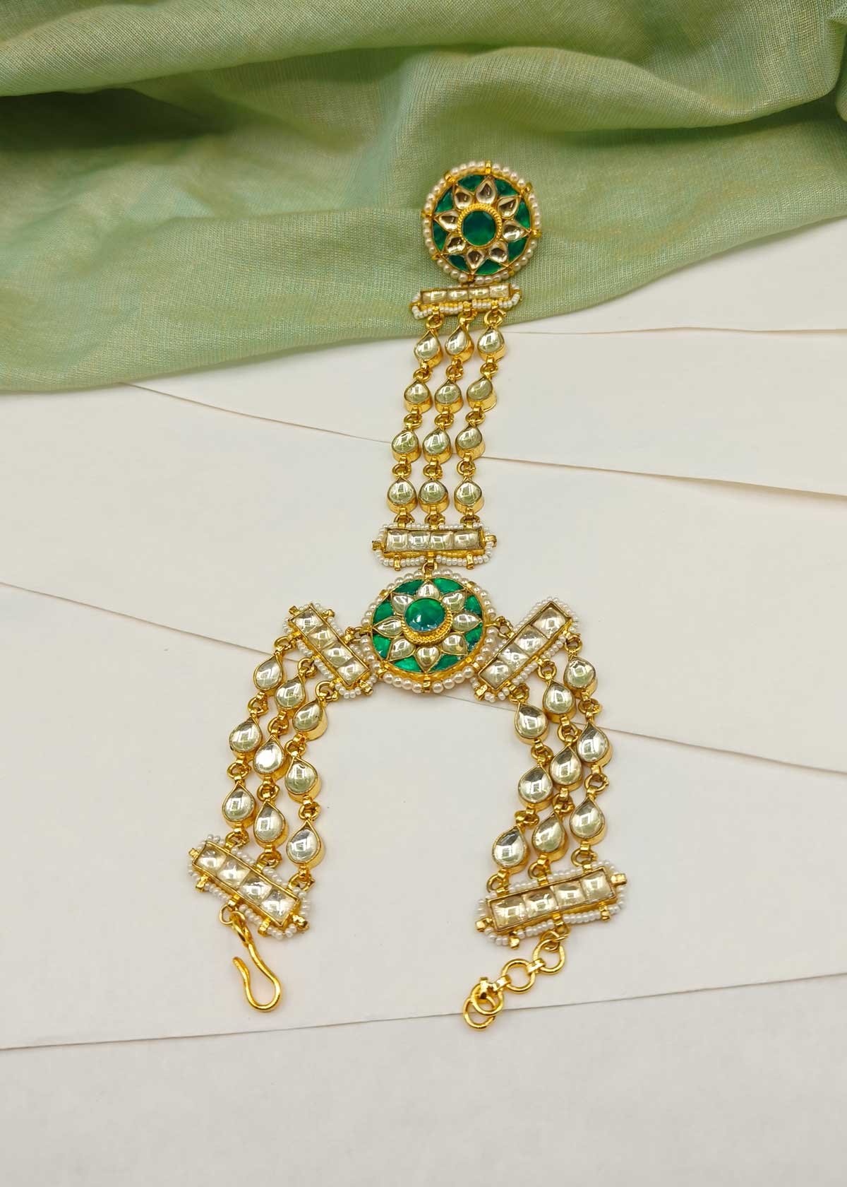 Royal Inspired 3 Layered Kundan Adjustable Hath Pan (Single)