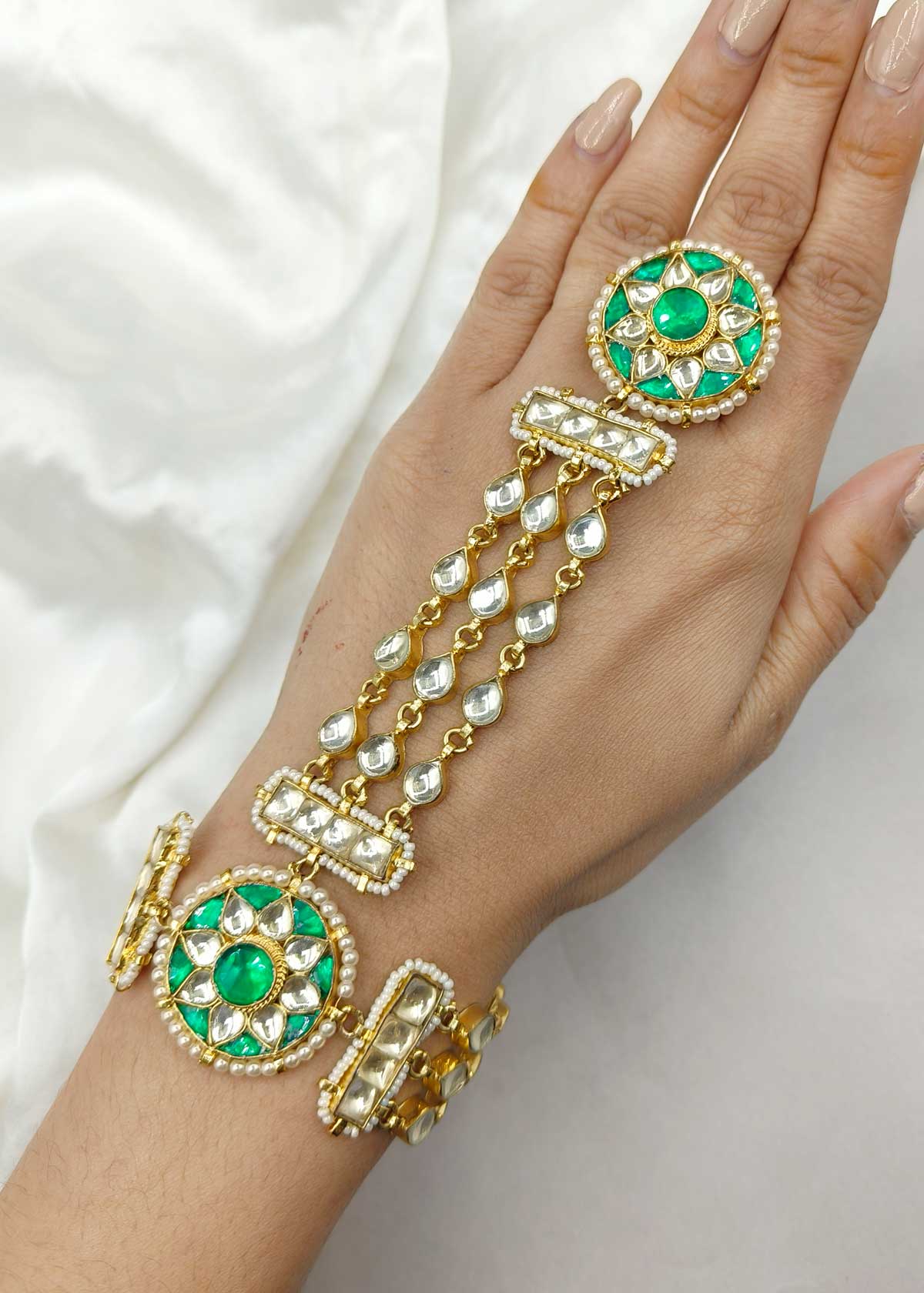 Royal Inspired 3 Layered Kundan Adjustable Hath Pan (Single)