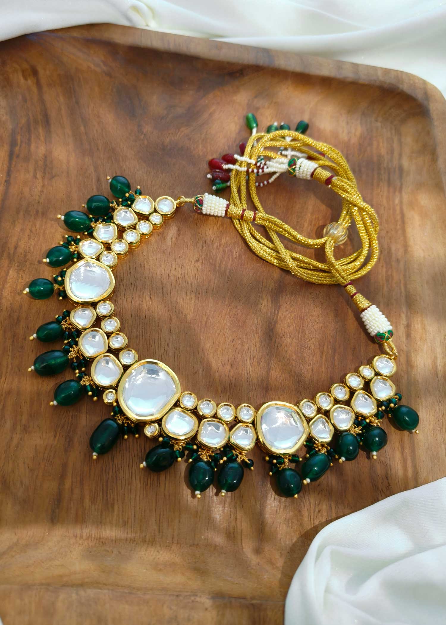 Green Beads & Uncut Kundan Necklace Set