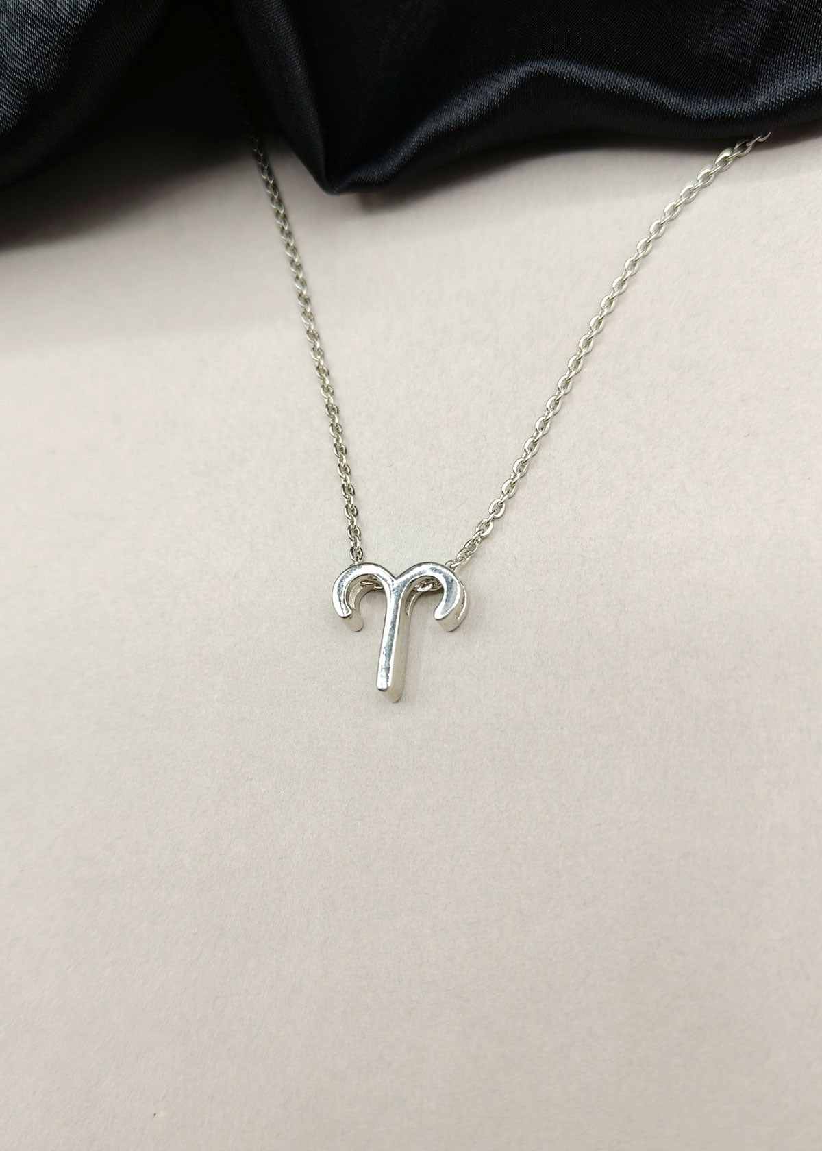 92.5 Sterling Silver Aries Zodiac Symbol Pendant + Chain