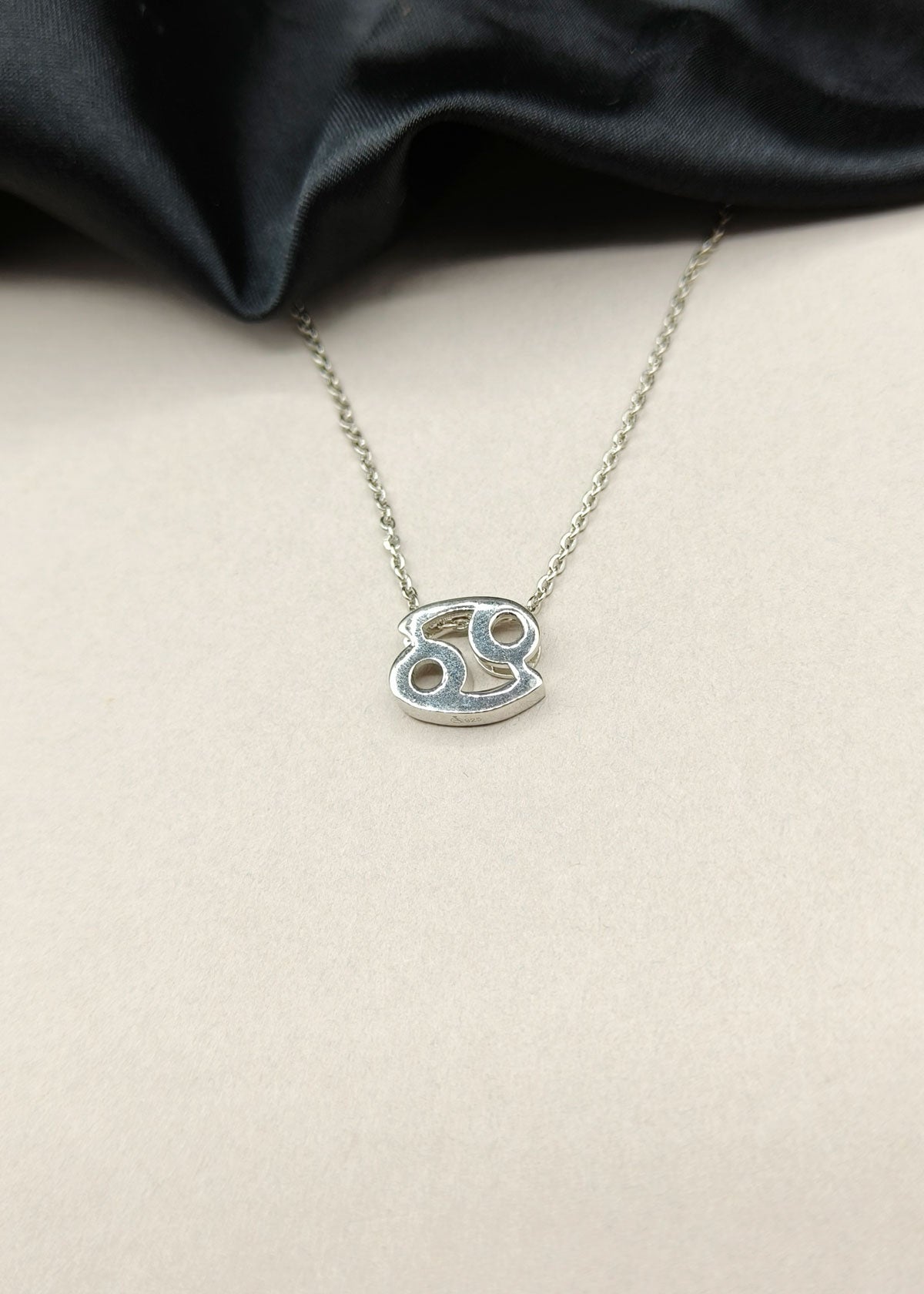 92.5 Sterling Silver Cancer Zodiac Symbol Pendant + Chain