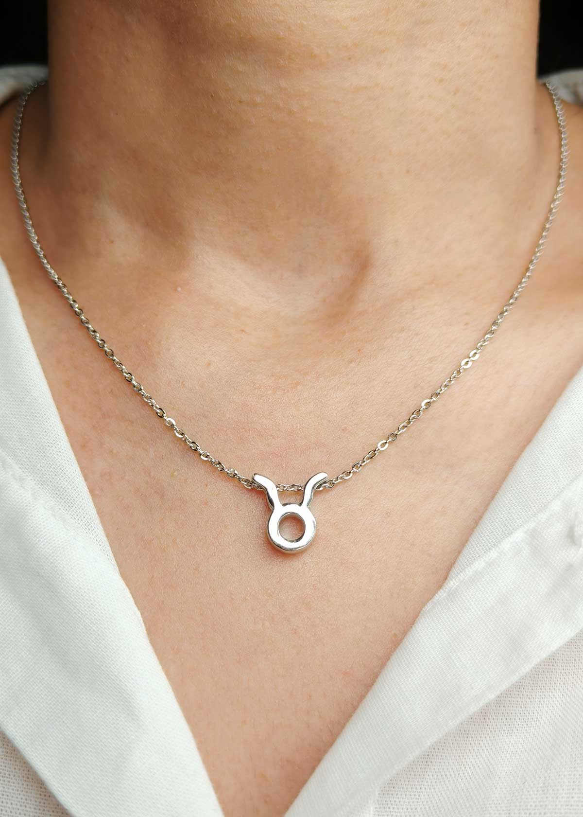 92.5 Sterling Silver Taurus Zodiac Symbol Pendant + Chain