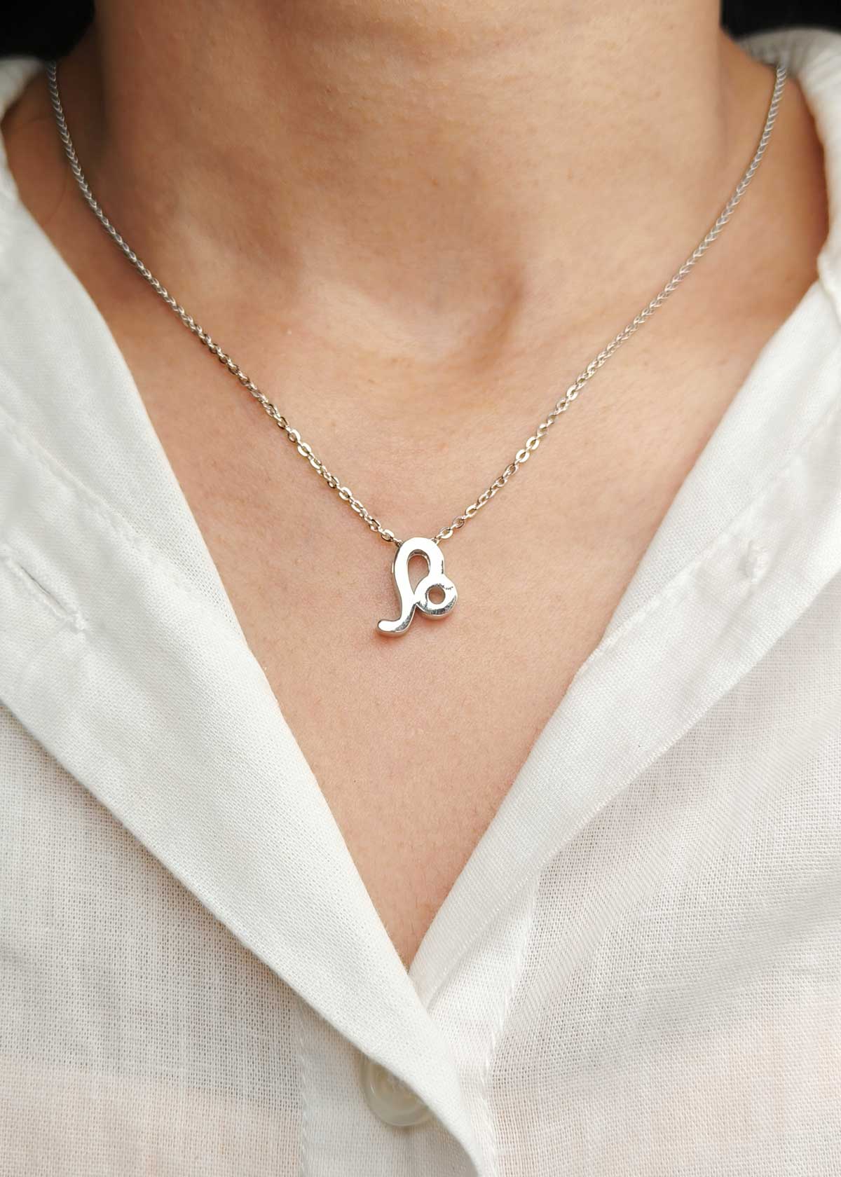 92.5 Sterling Silver Leo Zodiac Symbol Pendant + Chain