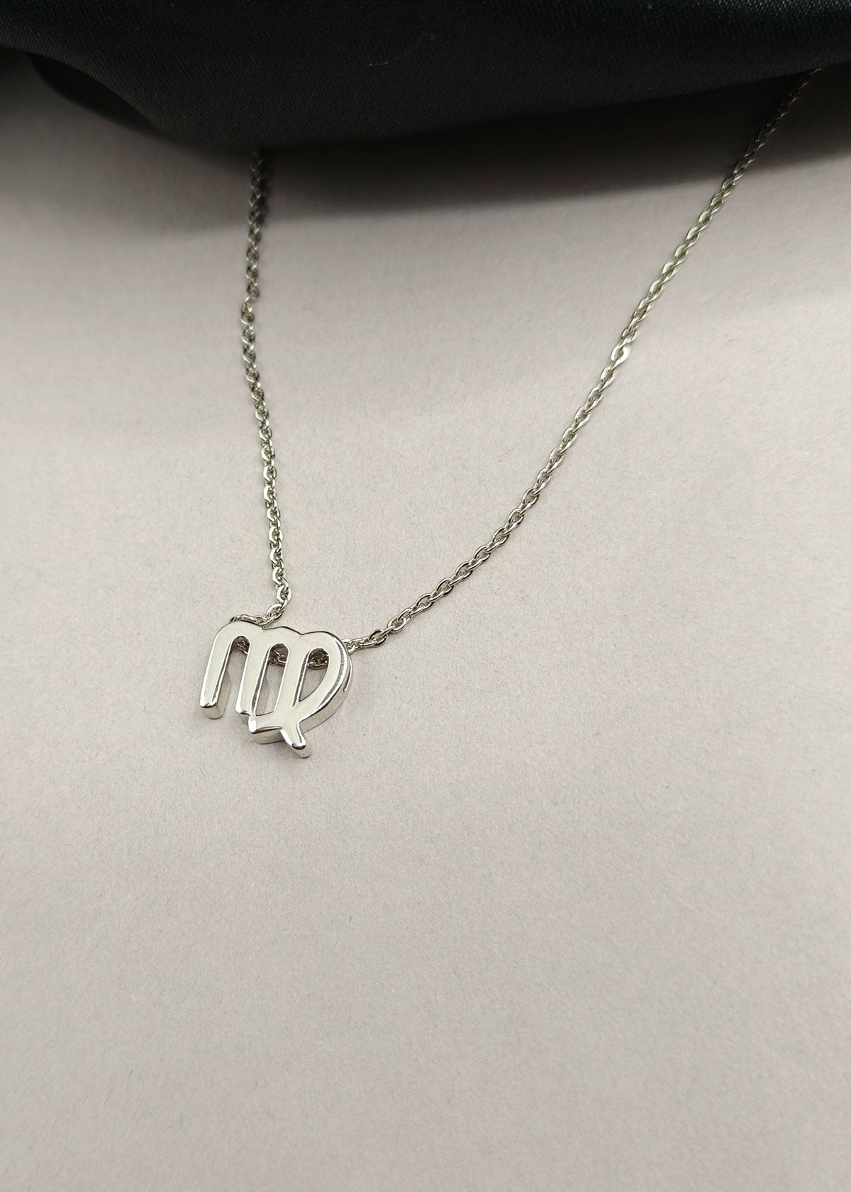 92.5 Sterling Silver Virgo Zodiac Symbol Pendant + Chain