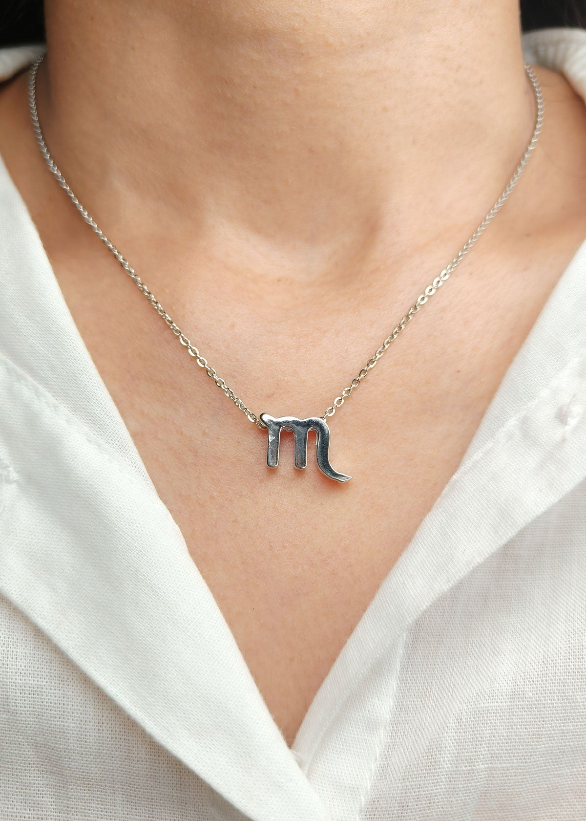 92.5 Sterling Silver Scorpio Zodiac Symbol Pendant + Chain