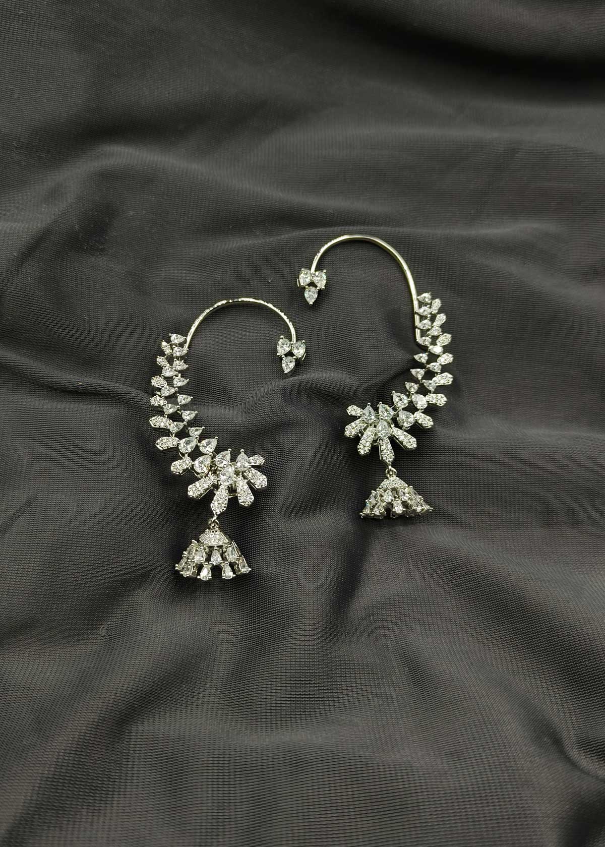 Leaf And Floral Design Gold-Silver Plated Cubic Zircon Ear Cuff For Women