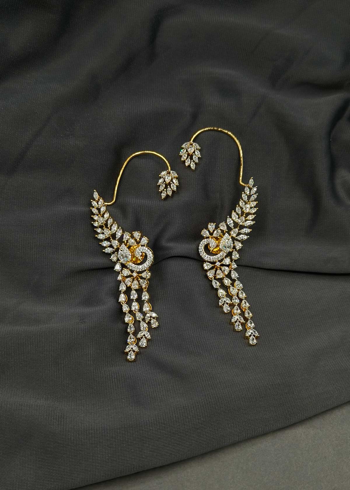 Floral And Leaf Style Gold-Silver Plated Cubic Zircon Ear Cuff For Women