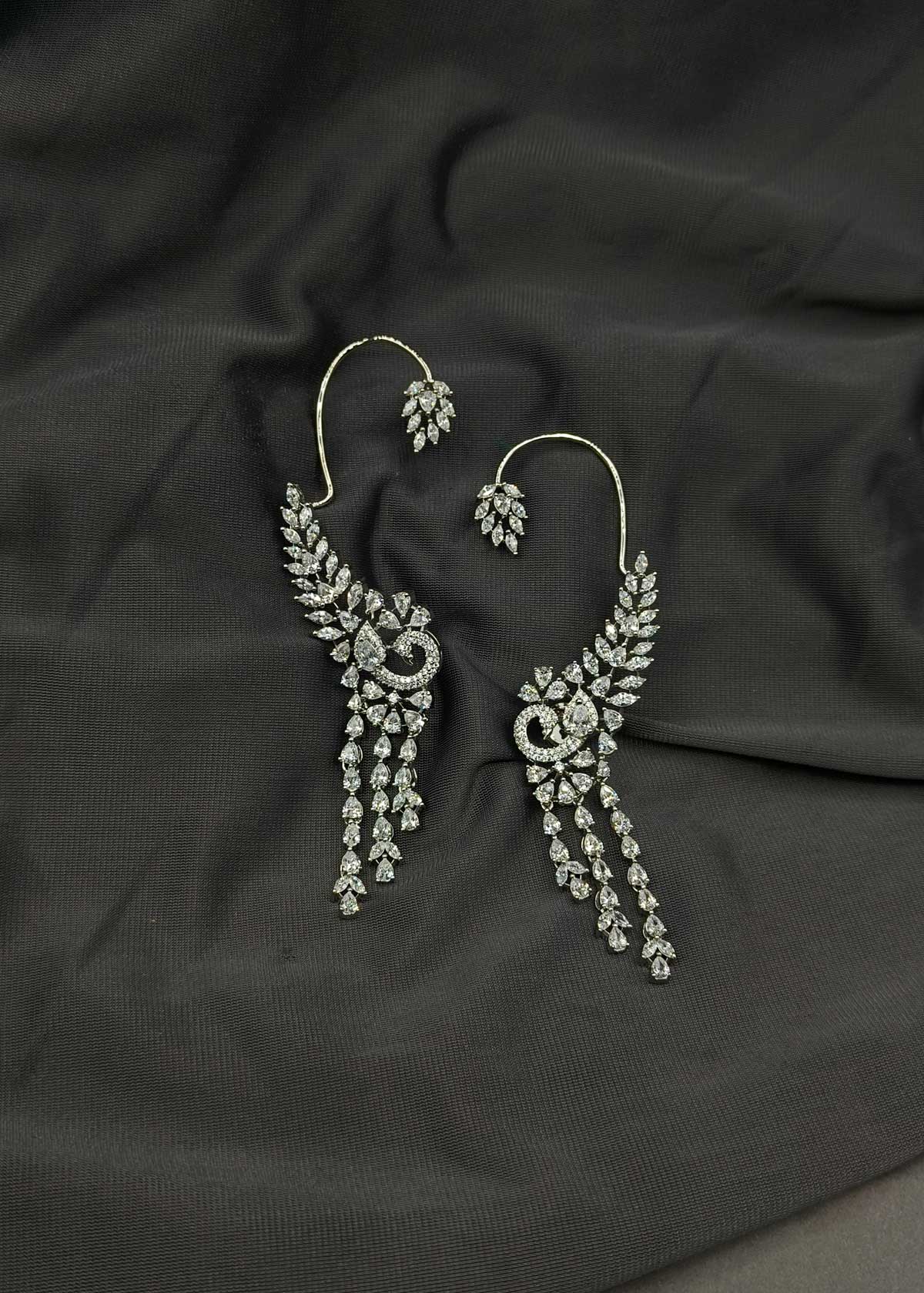 Floral And Leaf Style Gold-Silver Plated Cubic Zircon Ear Cuff For Women