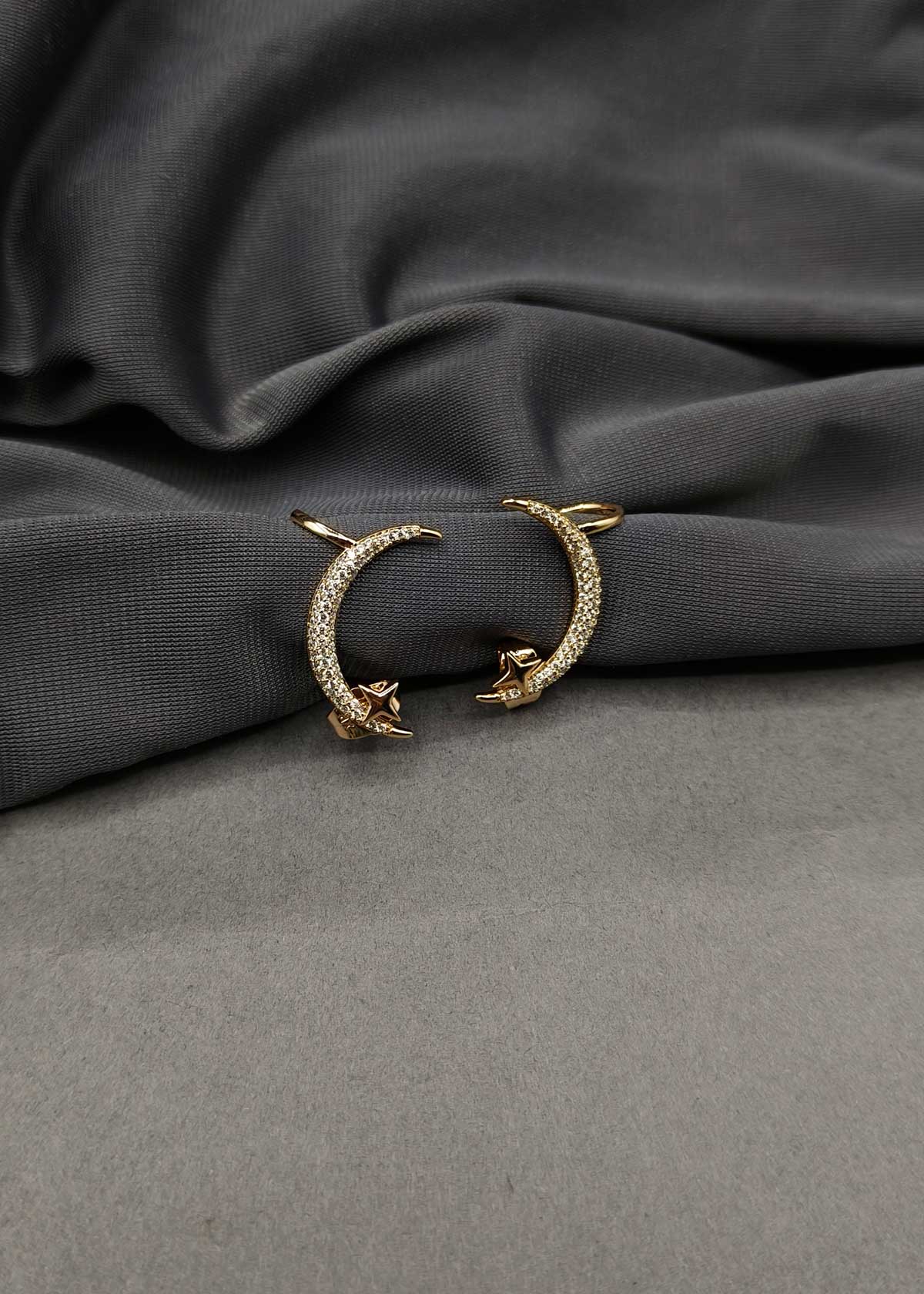 Semi Circular Design Gold Plated Cubic Zircon Ear Cuff For Women