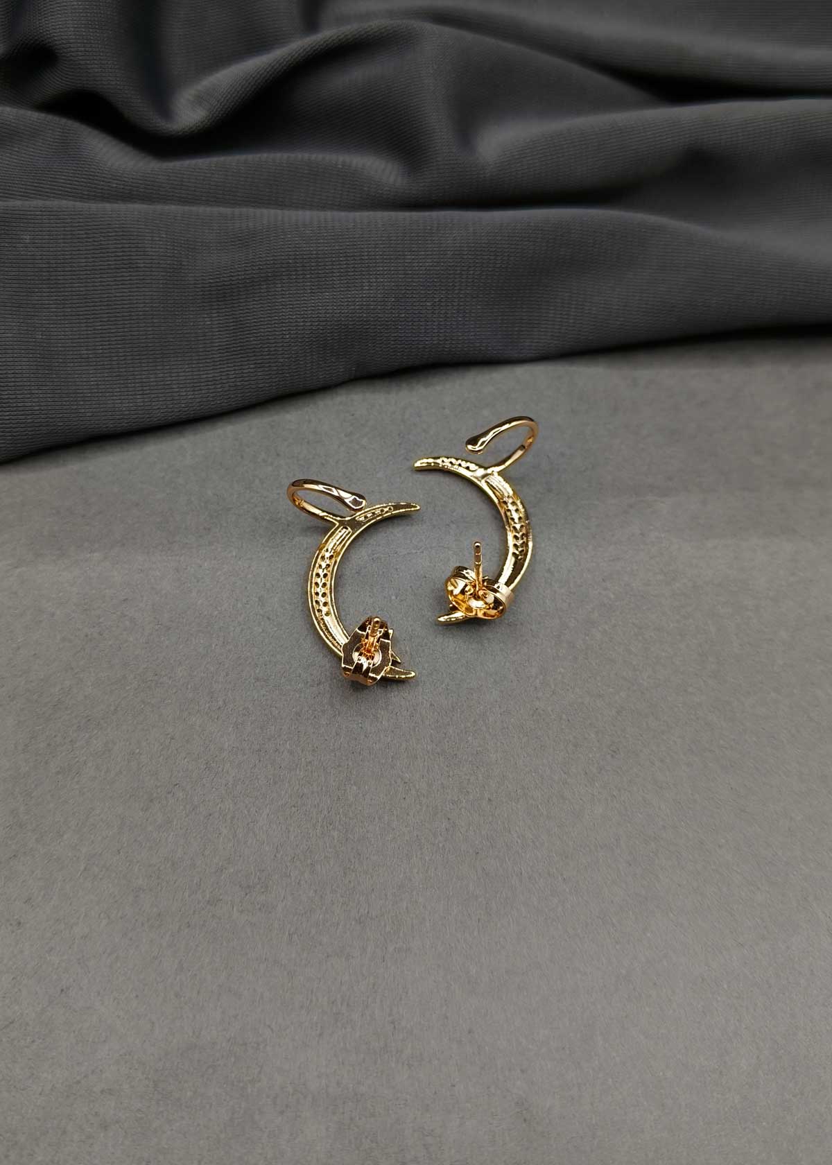 Semi Circular Design Gold Plated Cubic Zircon Ear Cuff For Women