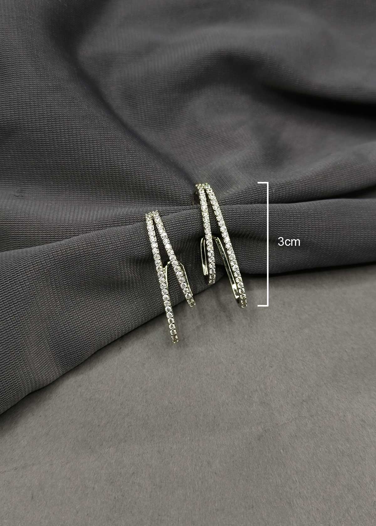 Double Line Silver Plated Cubic Zircon Ear Cuff For Women