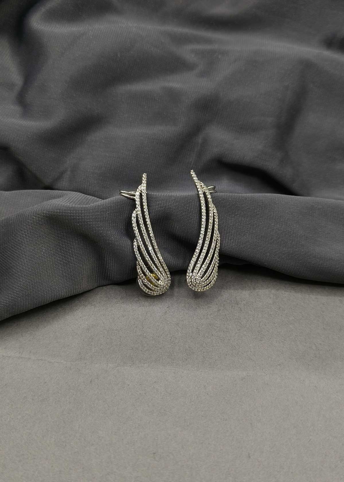 Wing Inspired Silver Plated Cubic Zircon Ear Cuff For Women