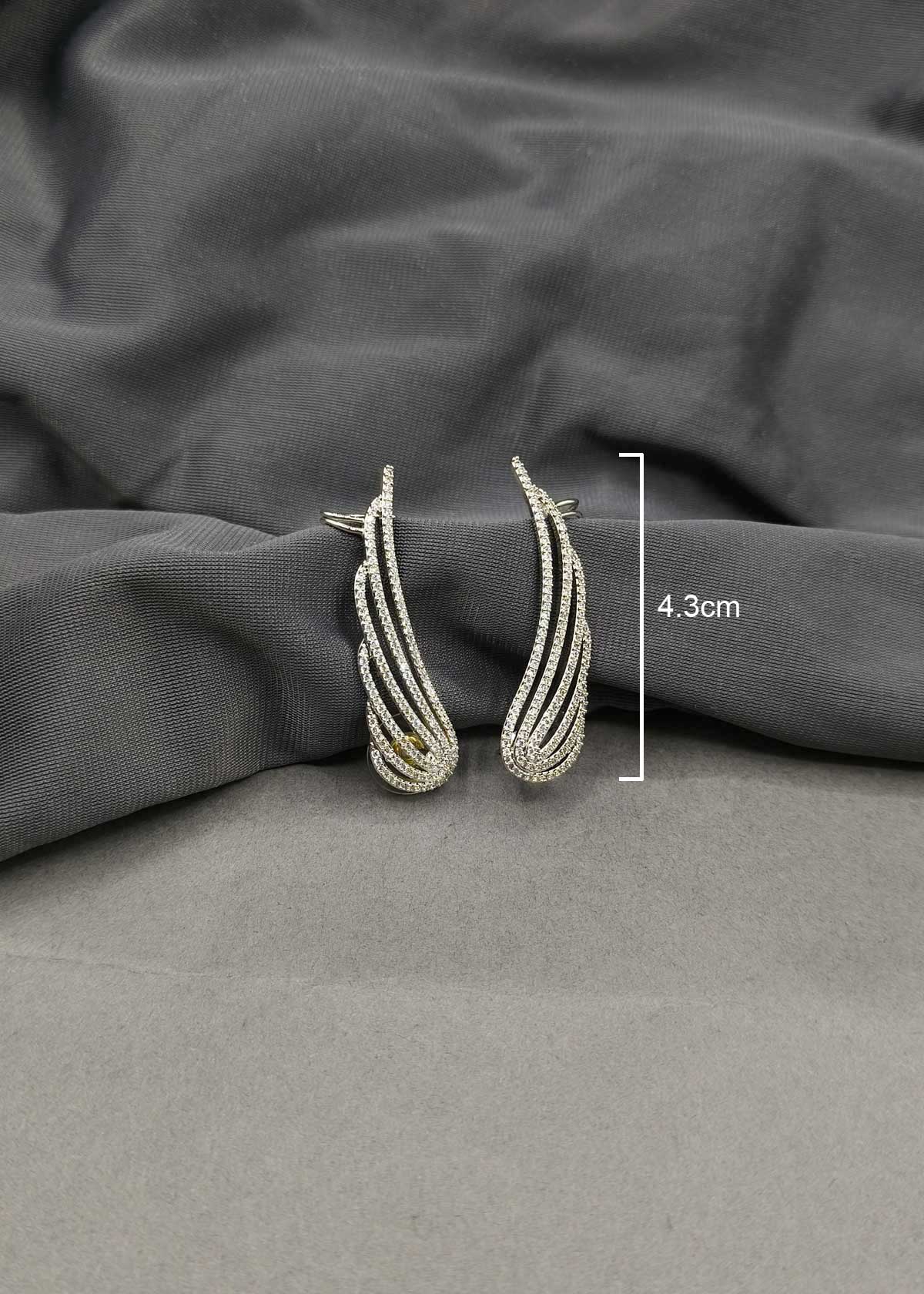 Wing Inspired Silver Plated Cubic Zircon Ear Cuff For Women
