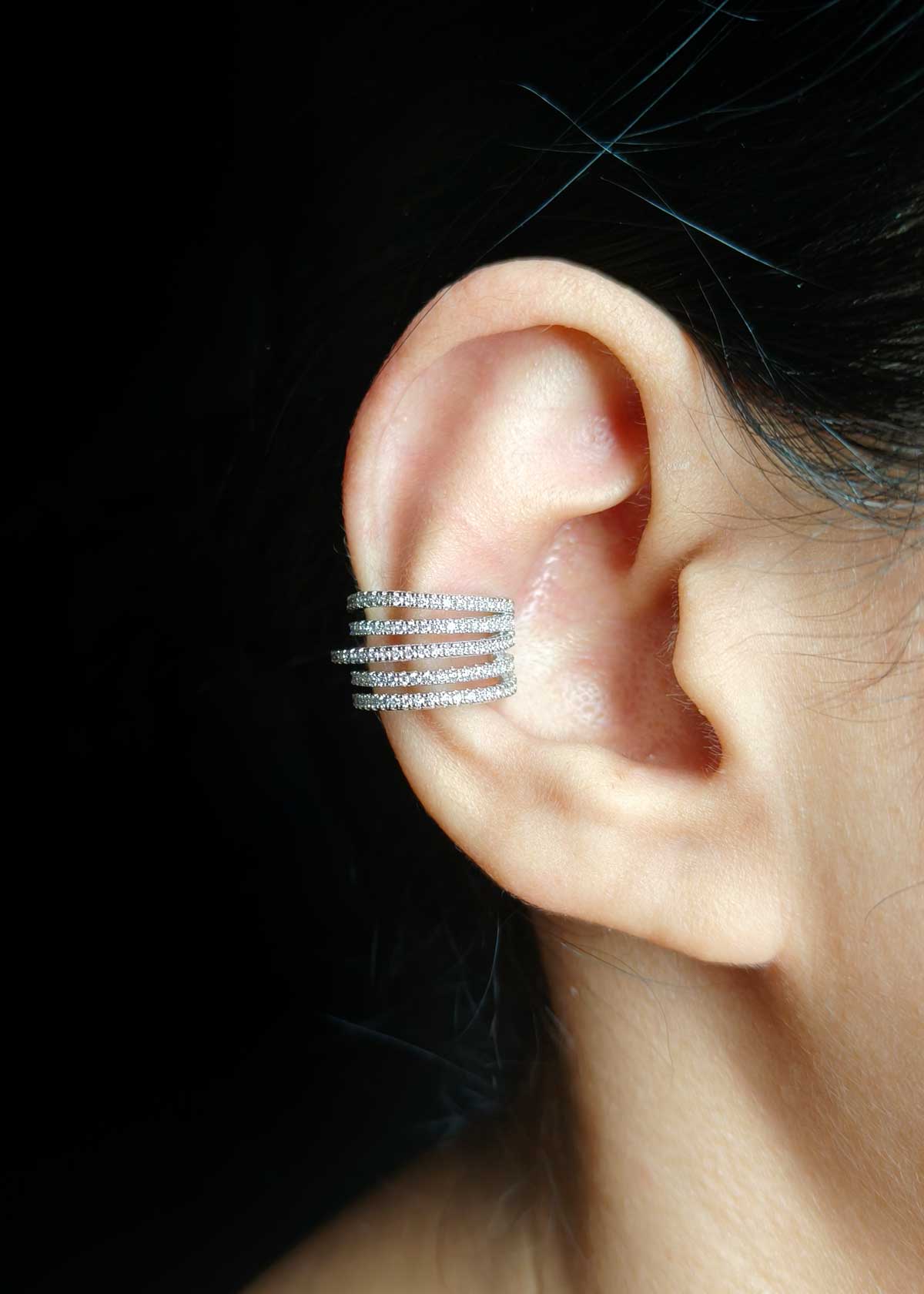 Multi Line Design Silver Plated Cubic Zircon Ear Cuff for Women