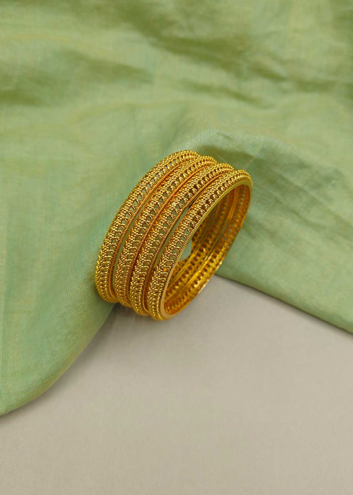 Beaded Lace Pattern Antique Gold Bangles (4 Pcs)