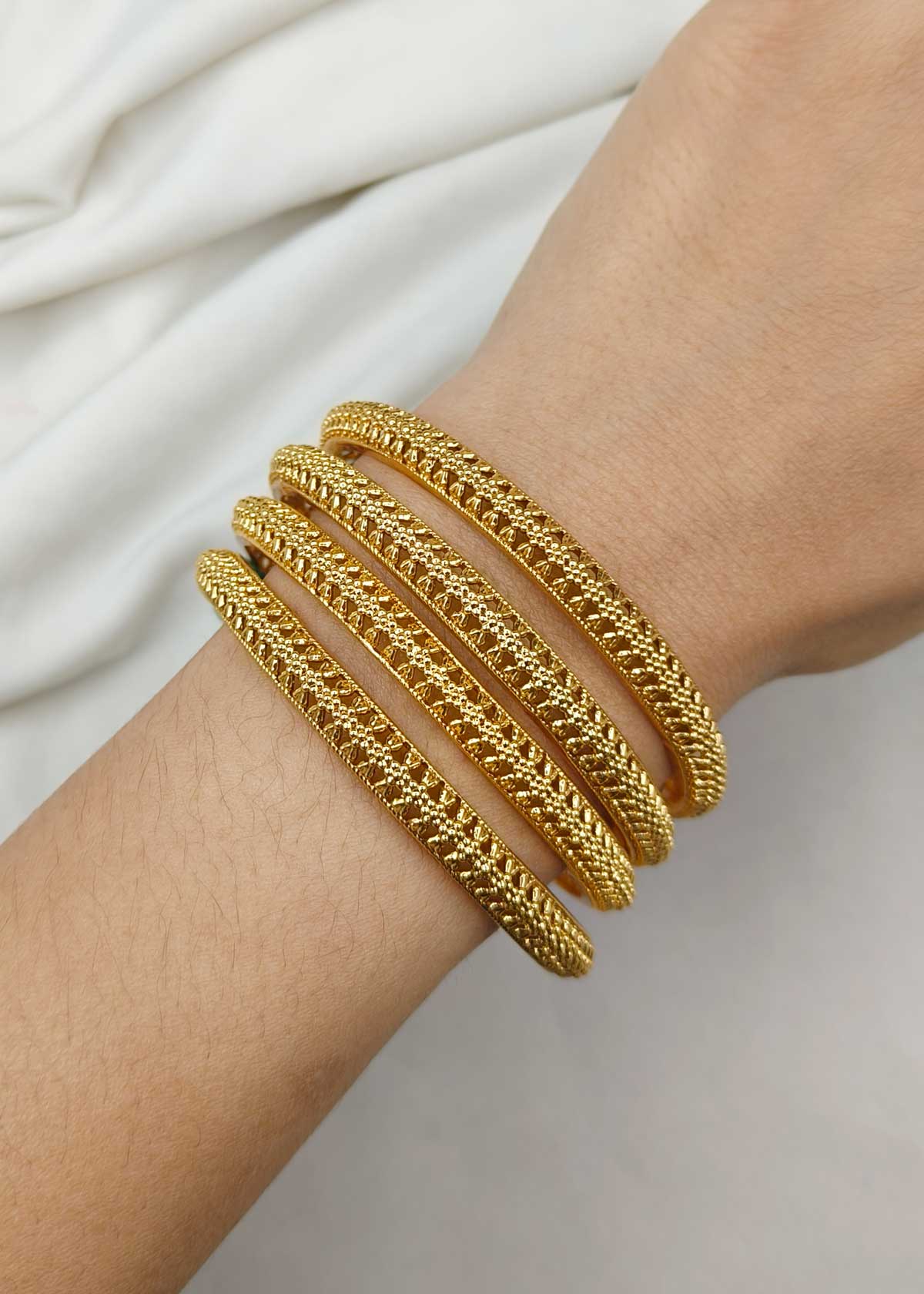 Royal Engraved Antique Gold Finish Bangles (4 Pcs)