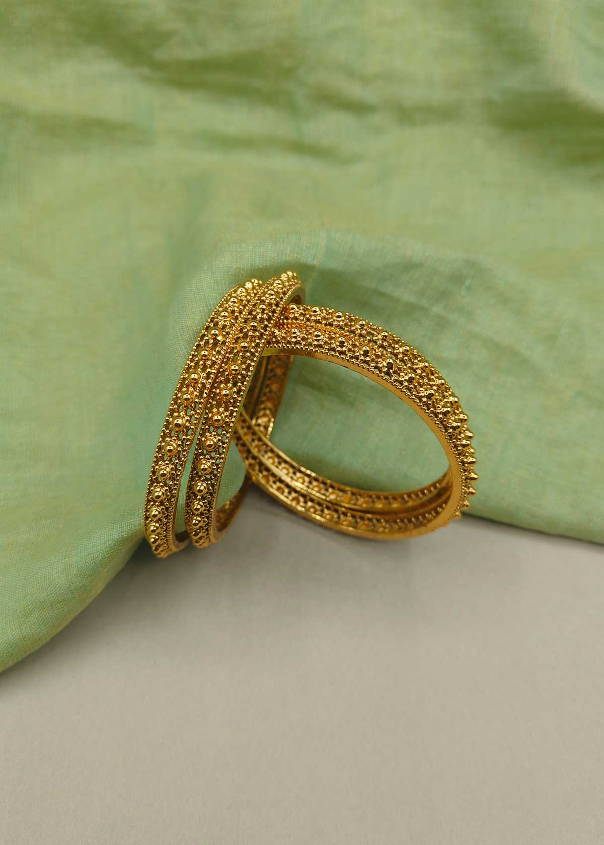 Heavy Beaded Antique Gold Bangles (4 Pcs)