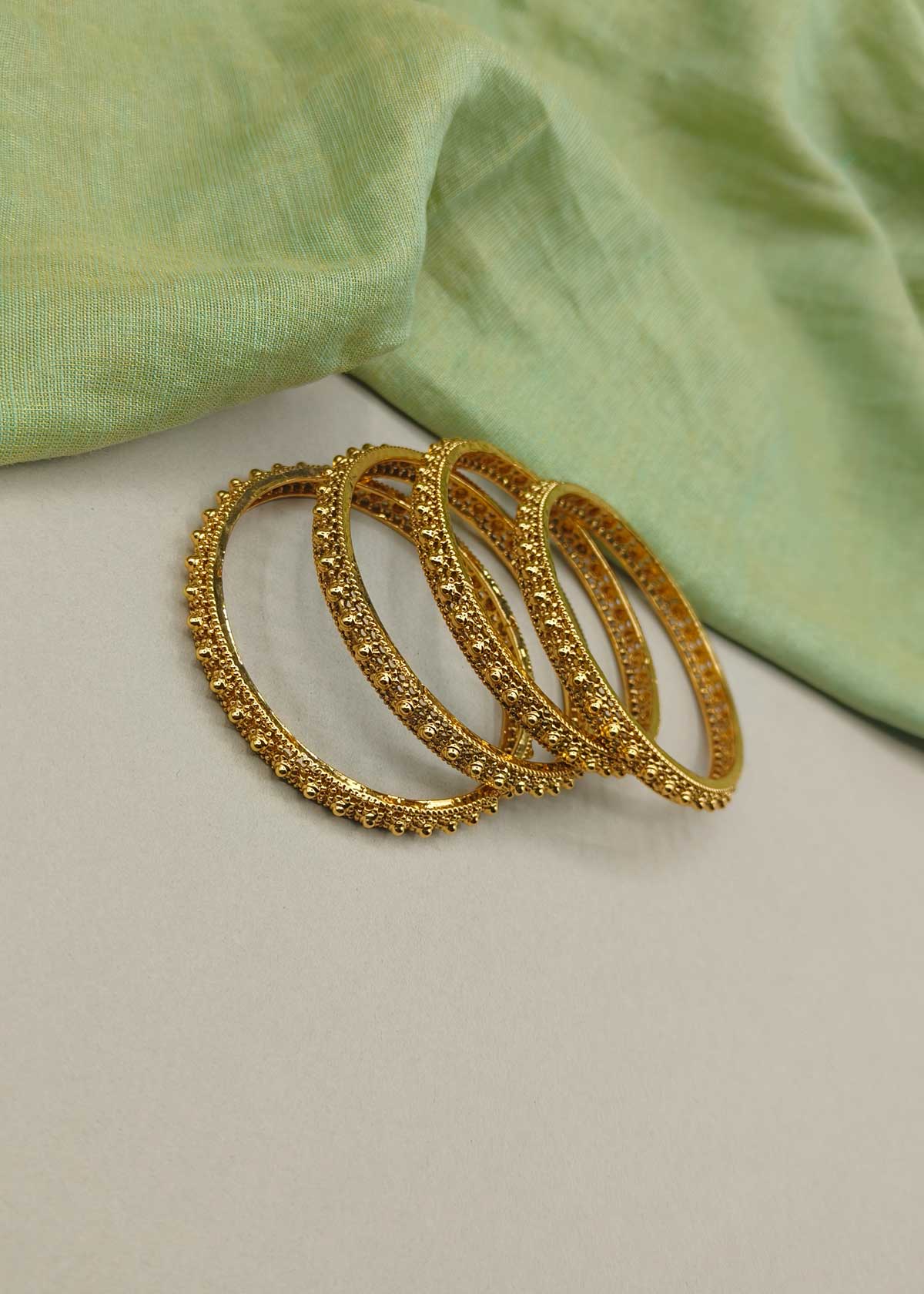 Heavy Beaded Antique Gold Bangles (4 Pcs)