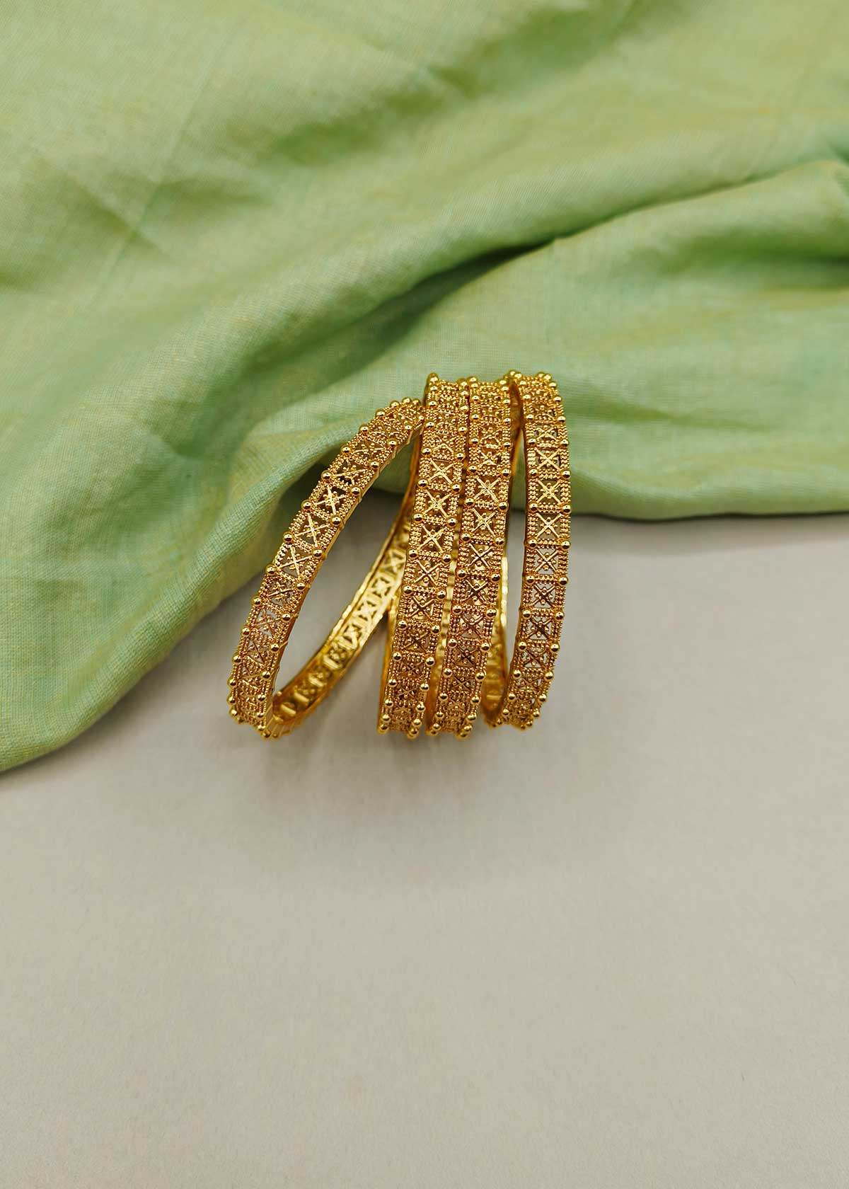 Geometric Cutout Antique Gold Bangles (4 Pcs)
