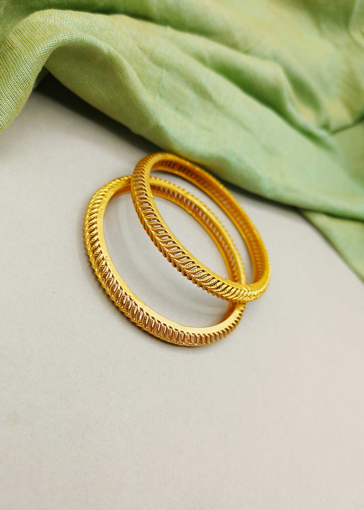 Leaf Pattern Antique Gold Bangles (Pair)