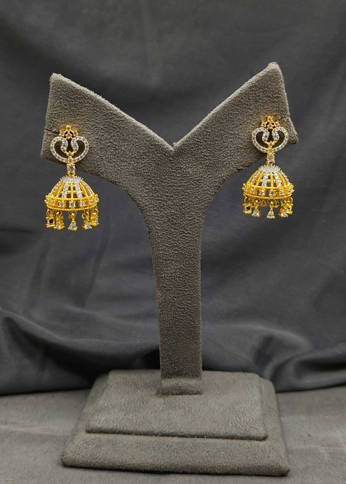 Cubic Zircon Gold And Silver Plated Small Jhumka Earring For Women