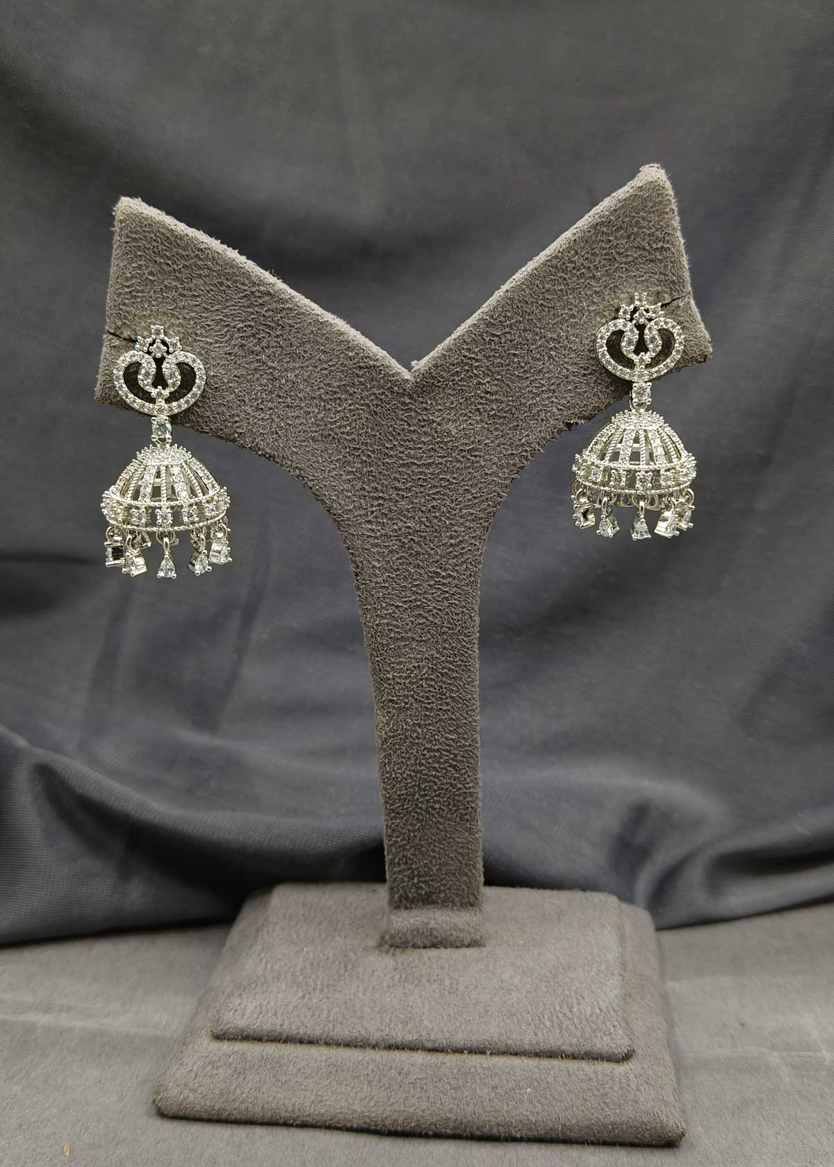 Cubic Zircon Gold And Silver Plated Small Jhumka Earring For Women