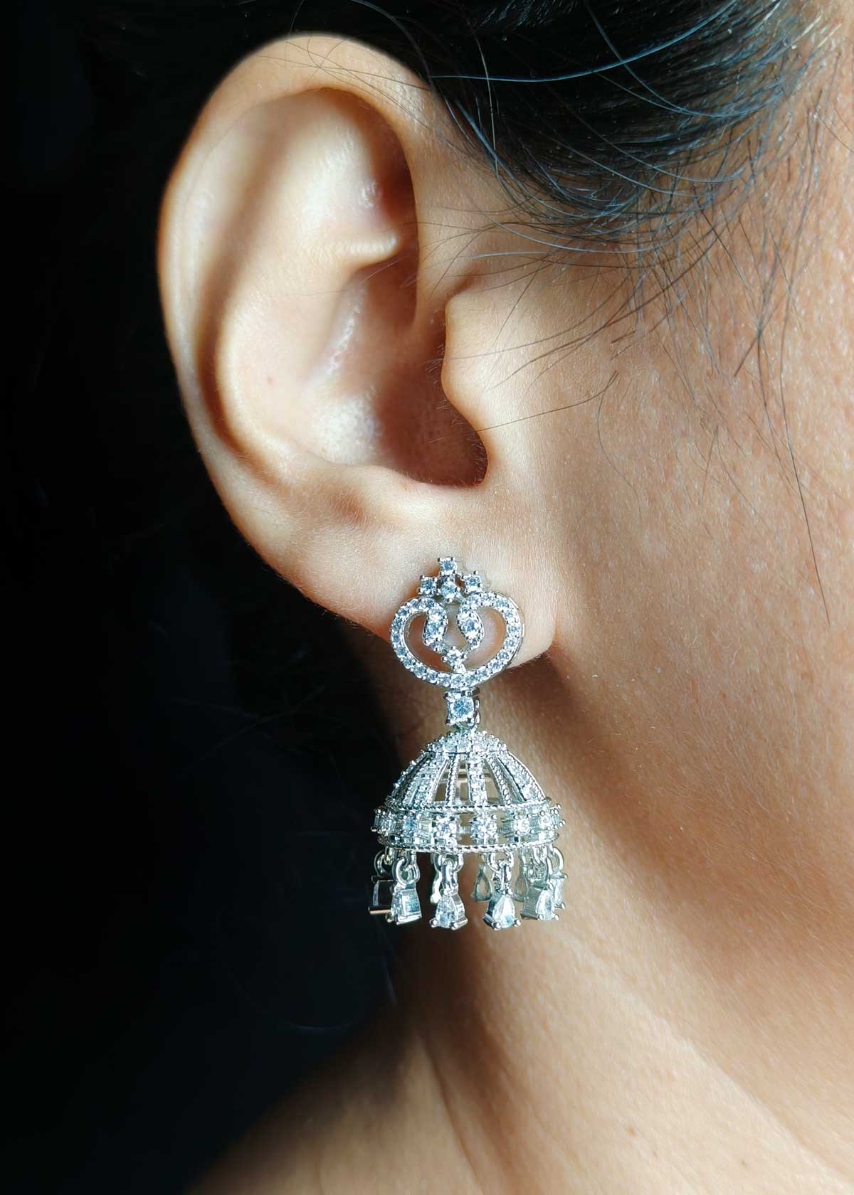 Cubic Zircon Gold And Silver Plated Small Jhumka Earring For Women