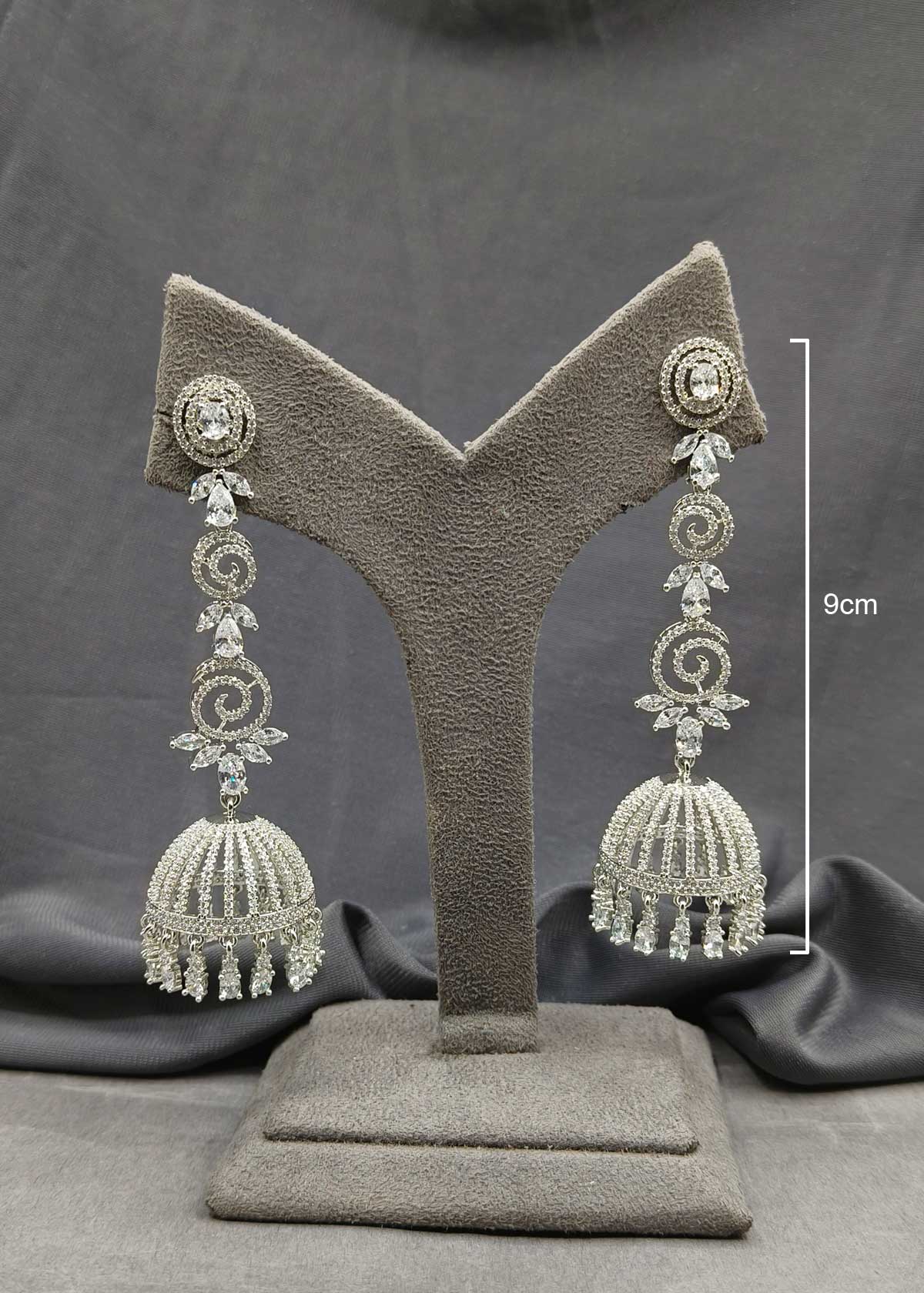 Unique Layered Style Silver Plated Cubic Zircon And Marquise Diamond Long Jhumka Earring For Women