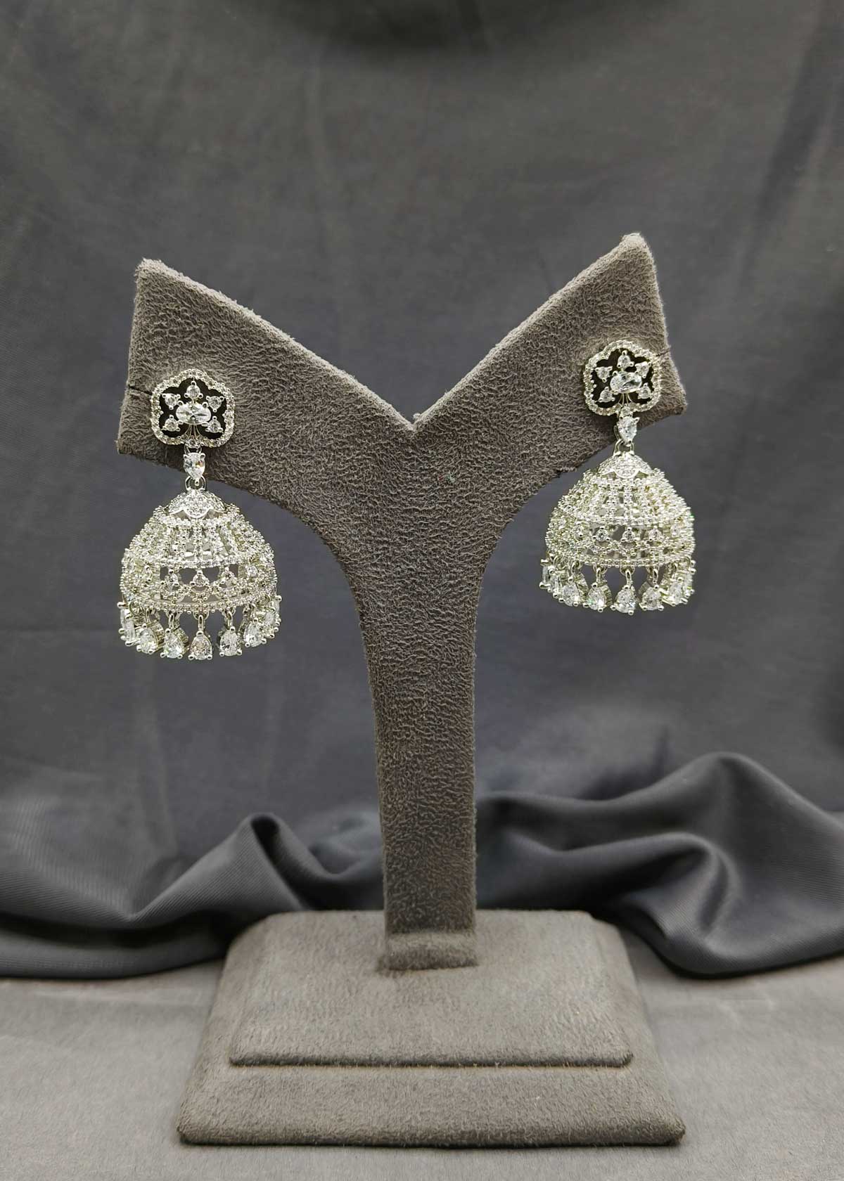 Marquise Diamond Gold And Silver Plated Diamond Small Jhumka Earrings For Women
