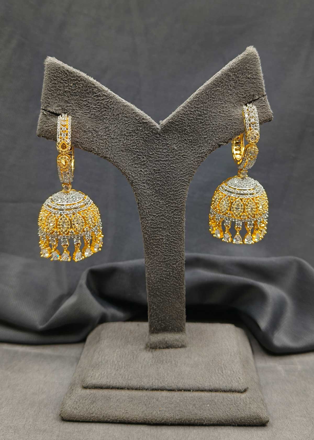 Gold And Silver Plated Classic Diamond Hoops Jhumka Earrings For Women