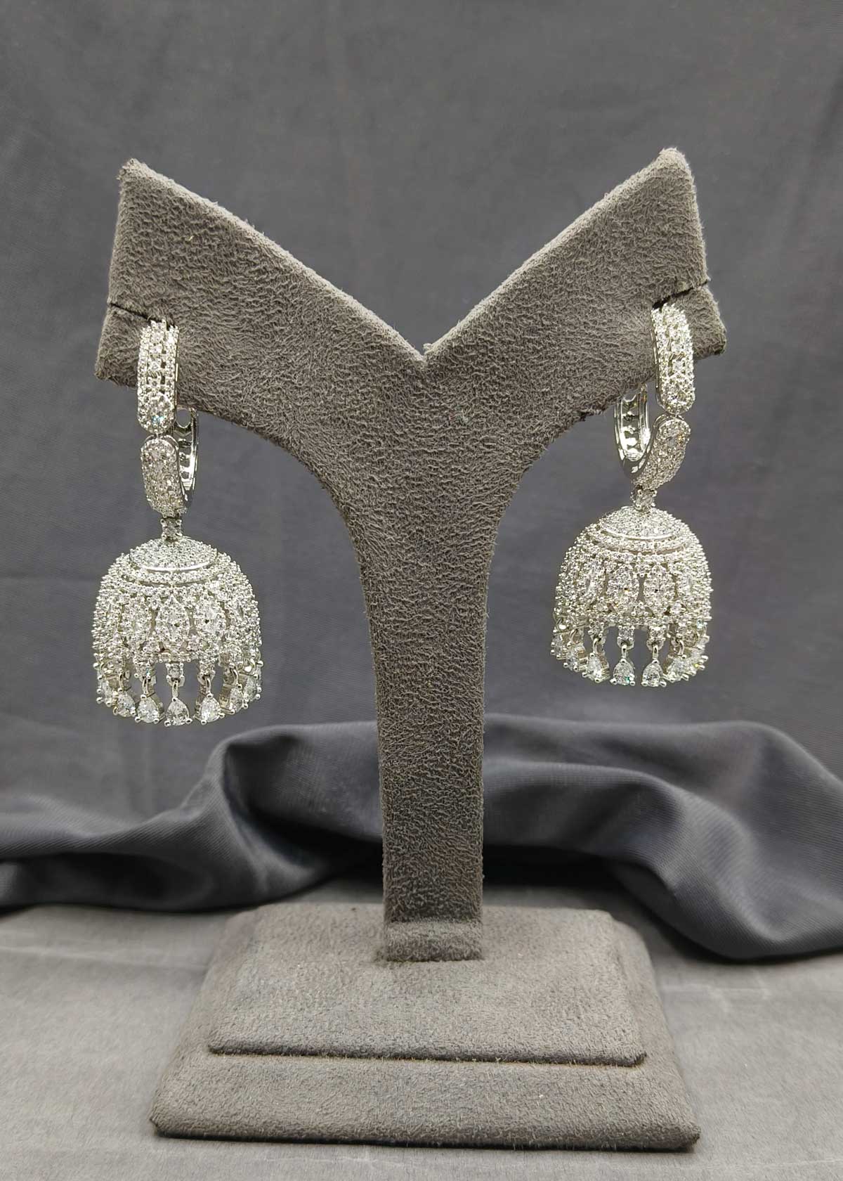 Gold And Silver Plated Classic Diamond Hoops Jhumka Earrings For Women