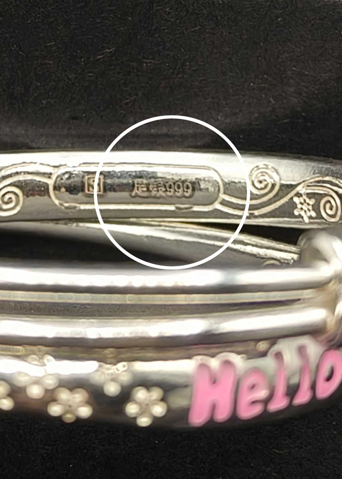 999.9 Sterling Silver Pink Hello Kitty Meenakari Adjustable Baby Girl Kada