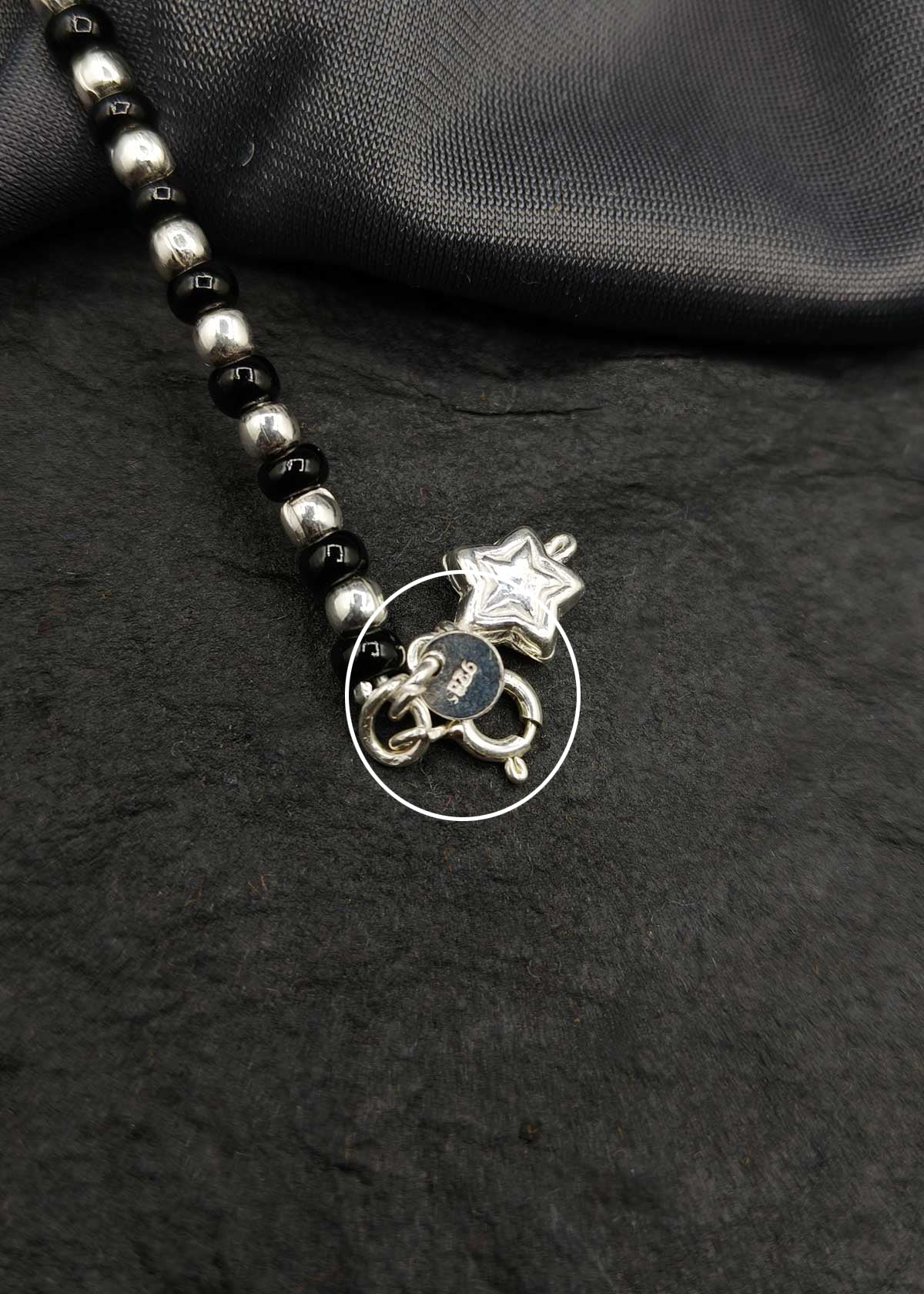 92.5 Sterling Silver Black Beads Nazariya Adjustable Baby Bracelet With Star Charm