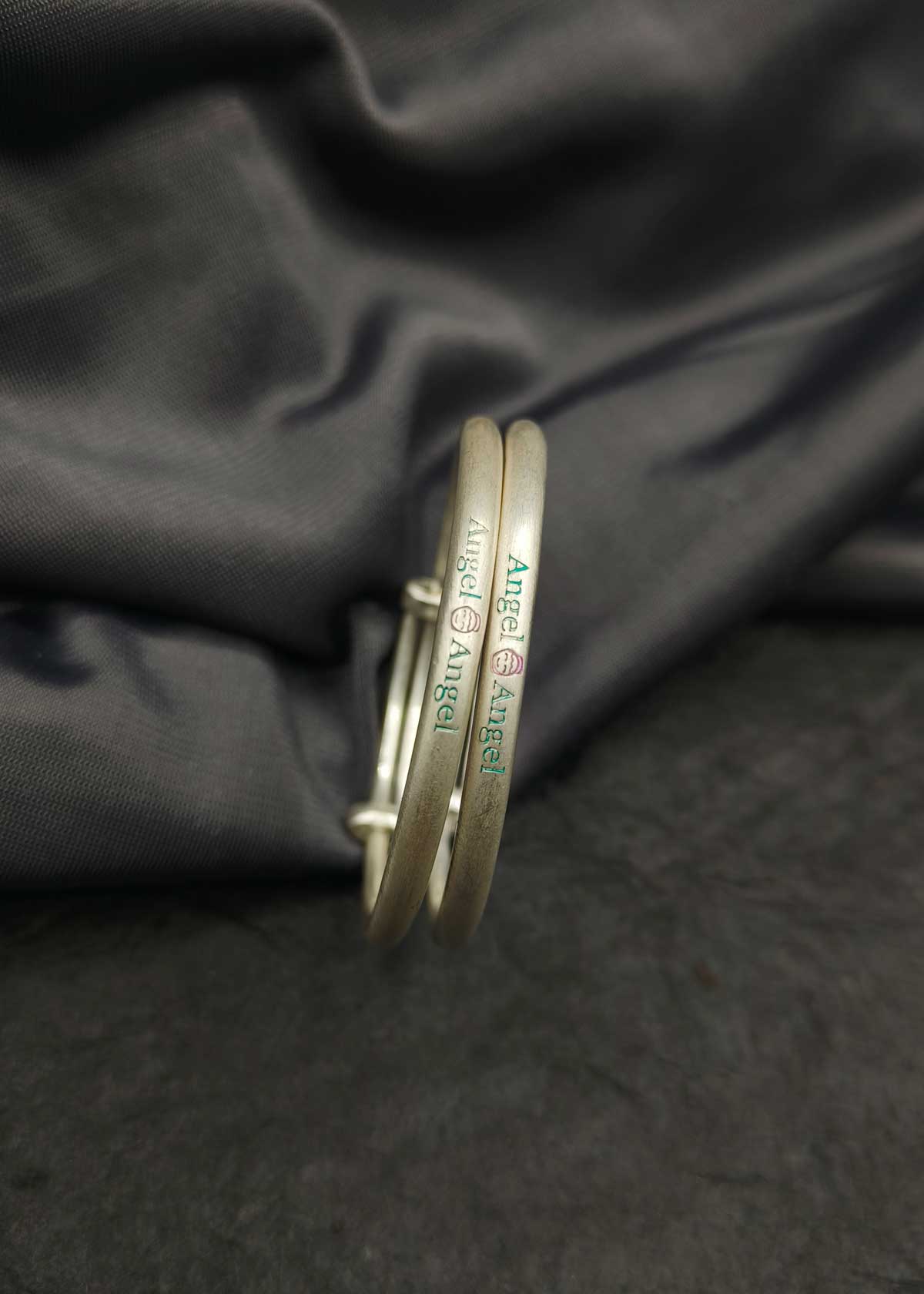 999.9 Sterling Silver Angel Engraved Adjustable Baby Kada