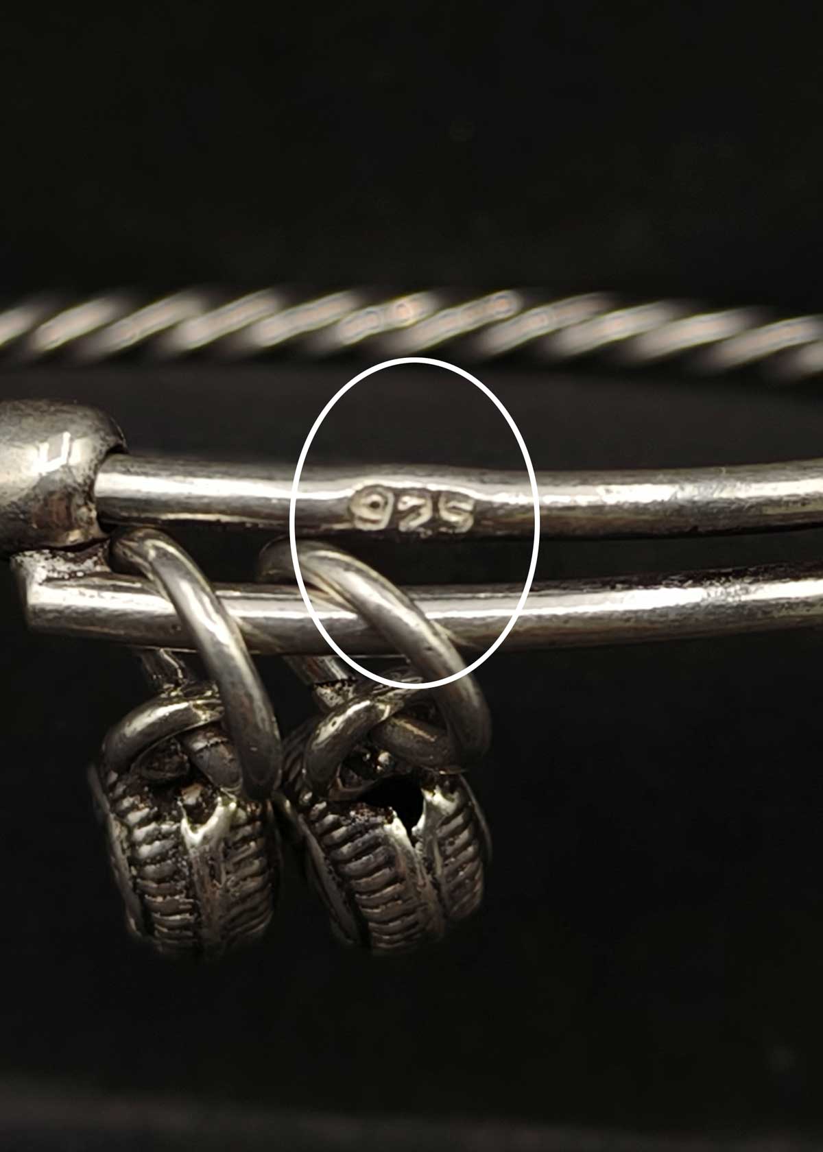 92.5 Sterling Silver Oxidized Twisted Wire And Charming Leaf Design Adjustable Baby Kada