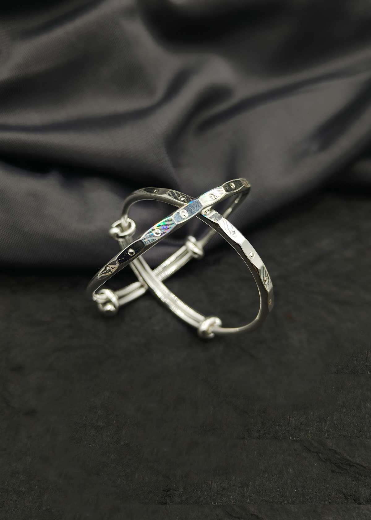 92.5 Sterling Silver Rainbow Sparkle Adjustable Baby Kada