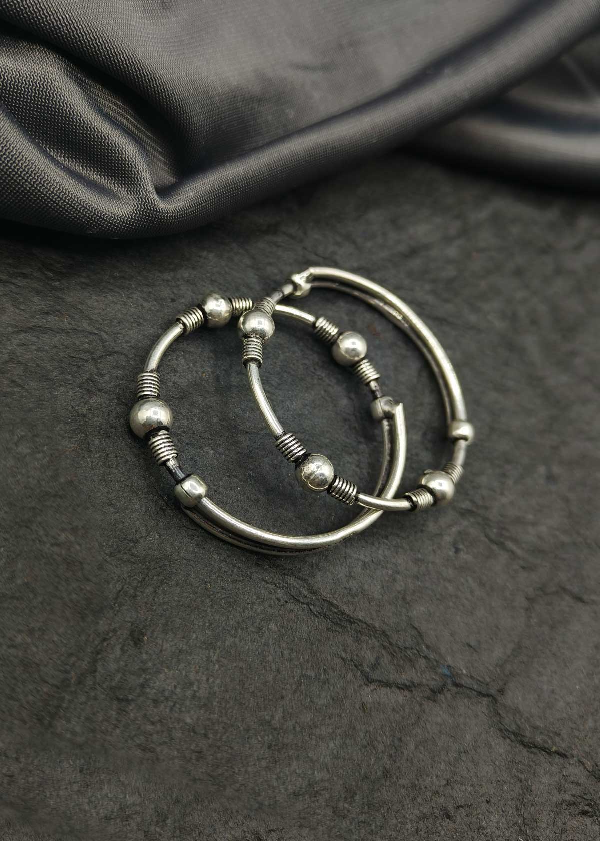 92.5 Sterling Silver Oxidized Coiled Wire Design Adjustable Baby Kada