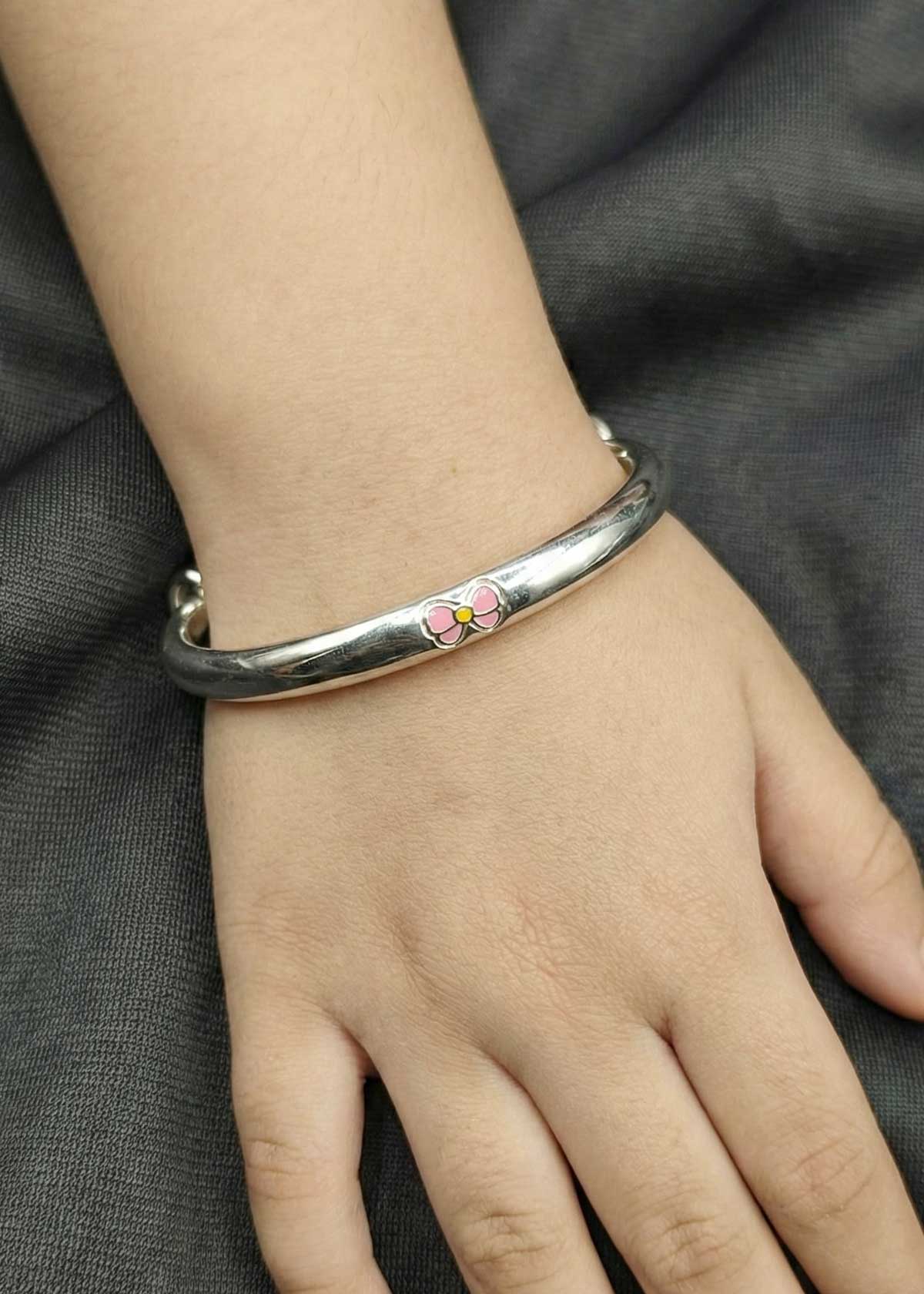 990 Sterling Silver Pink Bow Meenakari Adjustable Baby Girl Kada