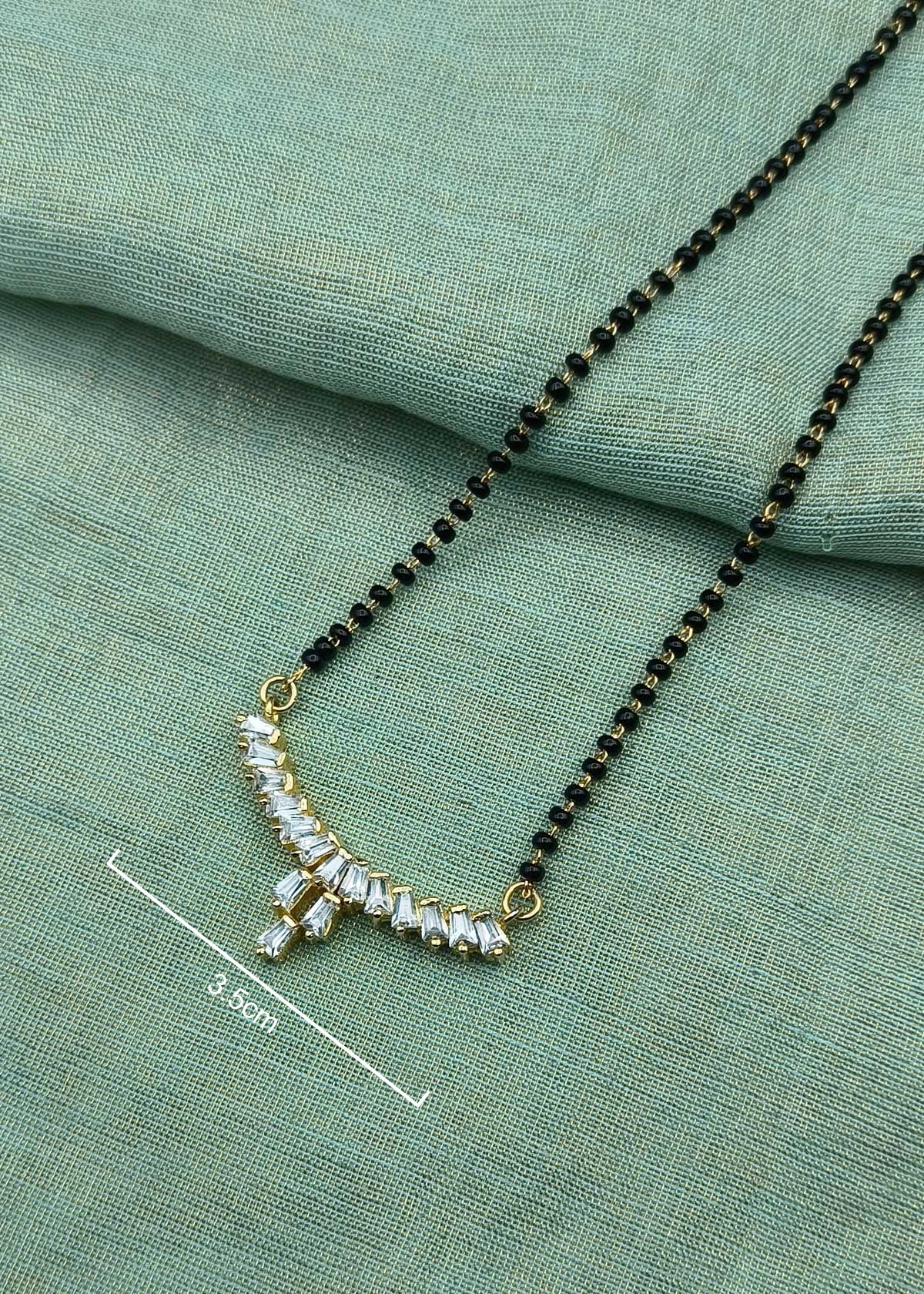 Modern Baguette Diamond Gold Plated Mangalsutra Necklace
