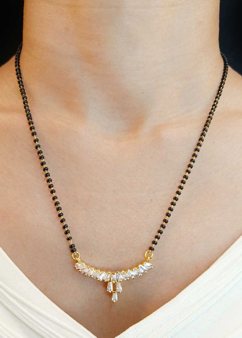Modern Baguette Diamond Gold Plated Mangalsutra Necklace