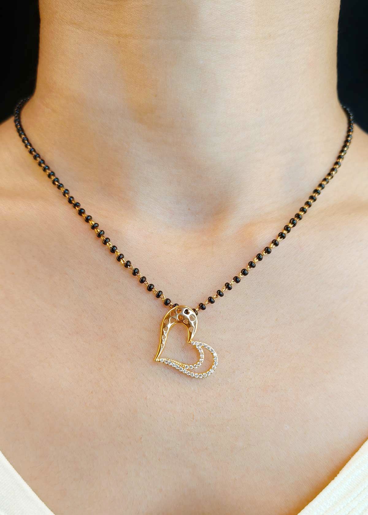 Modern Style Cubic Zircon Heart Shaped Mangalsutra Necklace