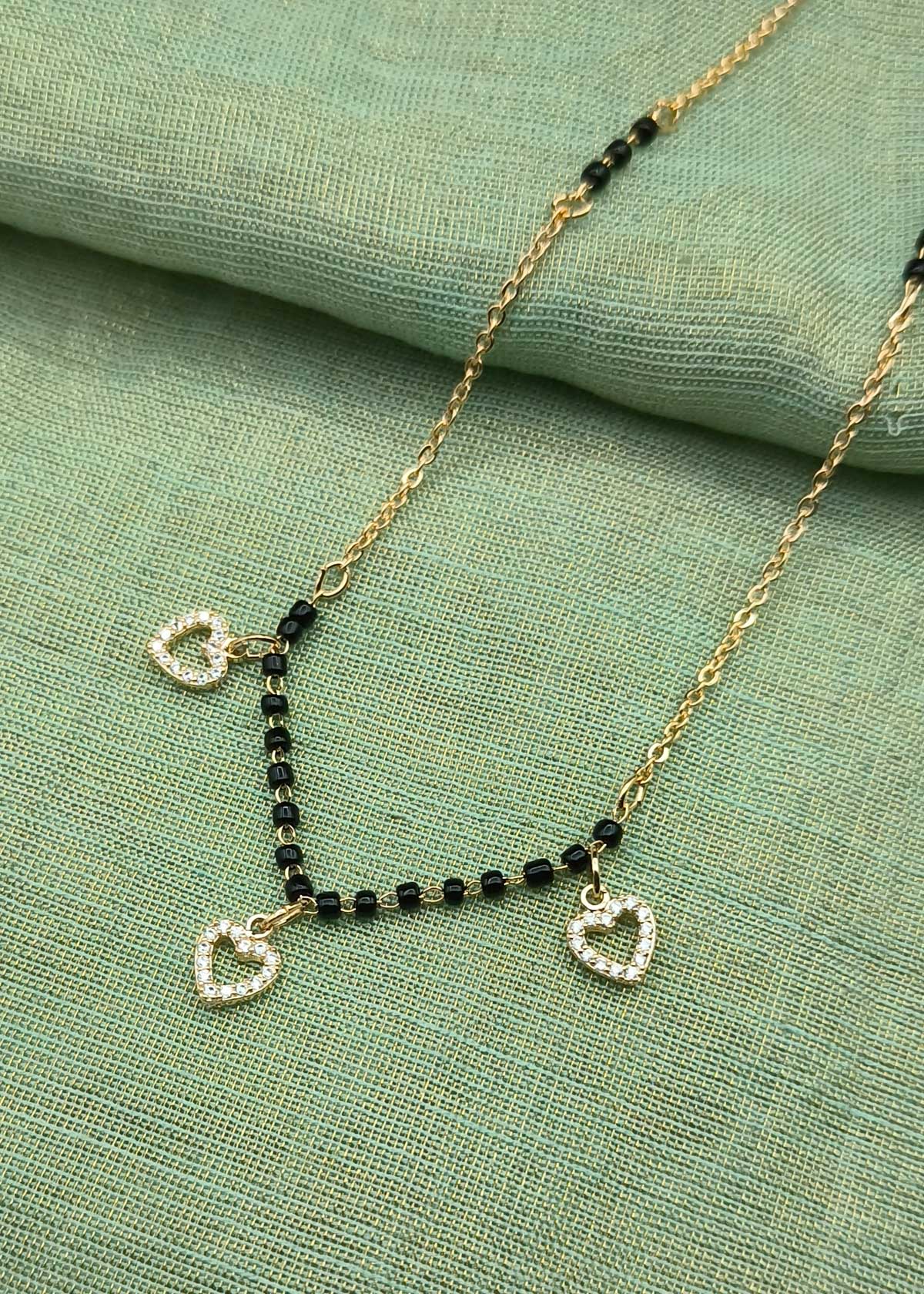 Cubic Zircon Heart Charms Gold And Silver Plated Delicate Mangalsutra Necklace