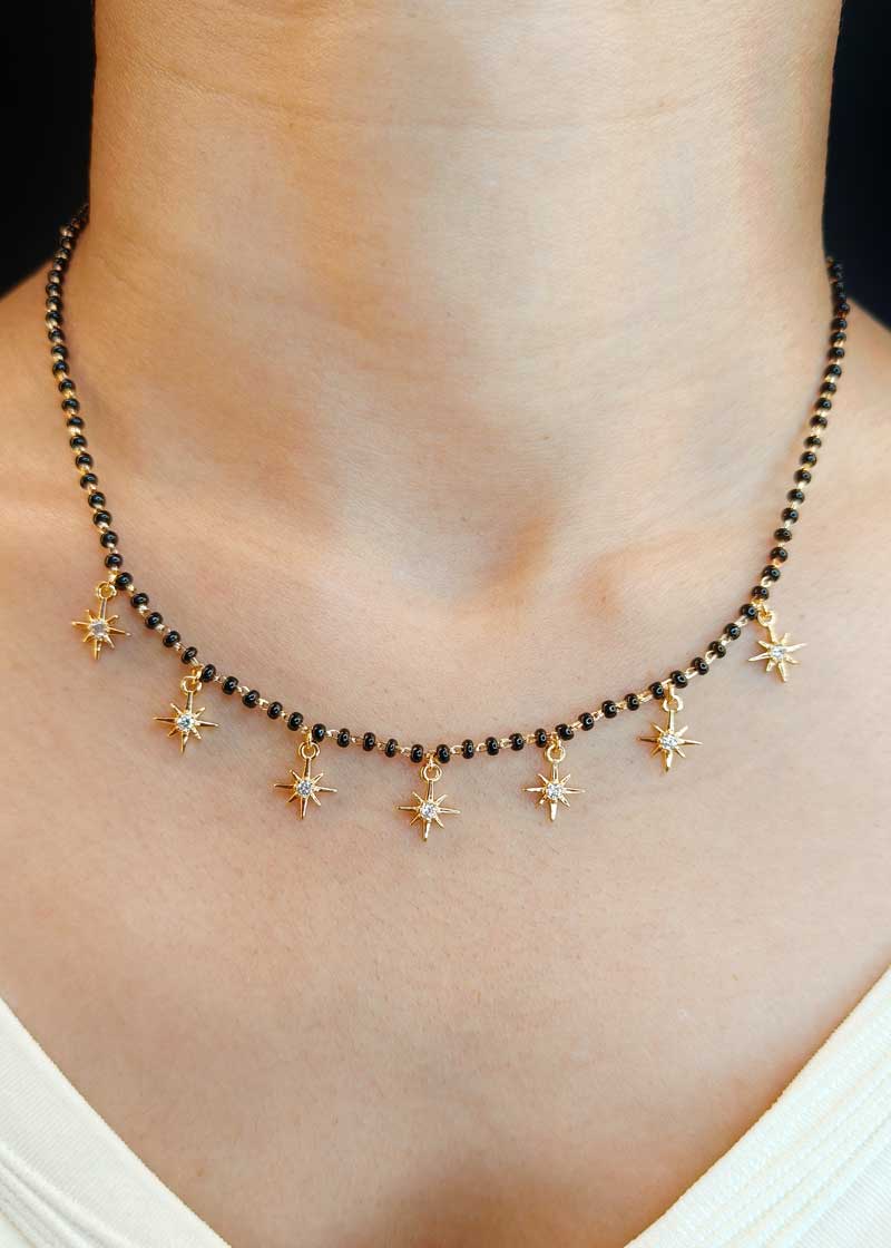 Sparkling Cubic Zircon Star Charms Gold Plated Mangalsutra Necklace