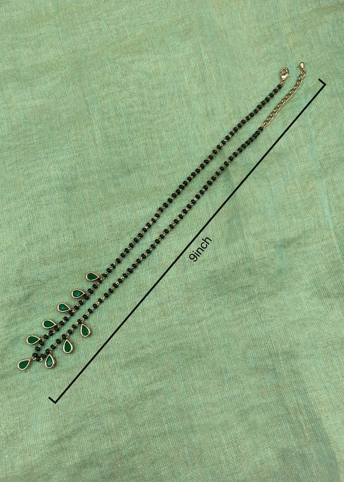 Elegant Dual Tone Green Teardrops Charm Pendants Mangalsutra Necklace