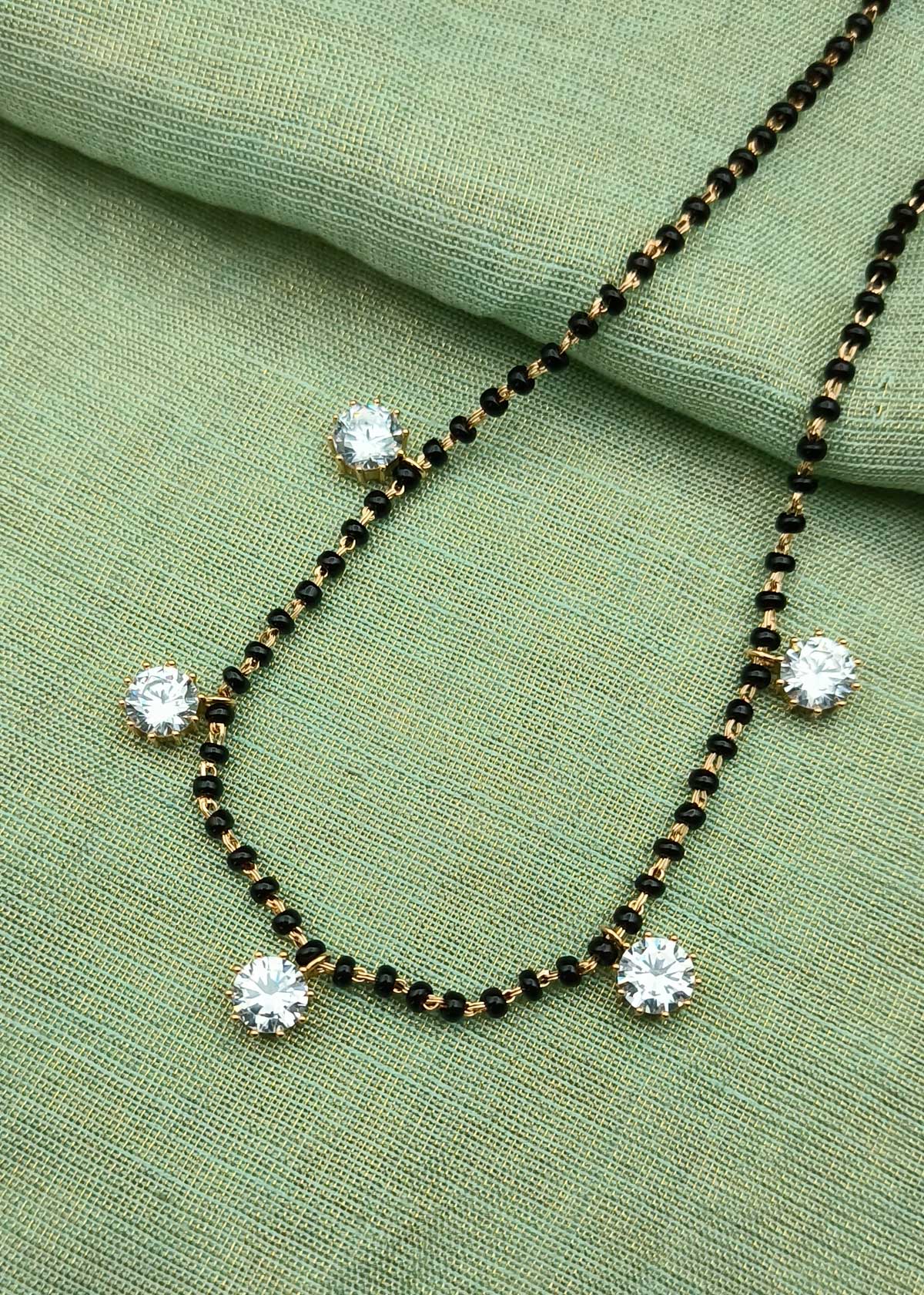 Sparkling Colorful Cubic Zircon Charms Gold Plated Mangalsutra Necklace